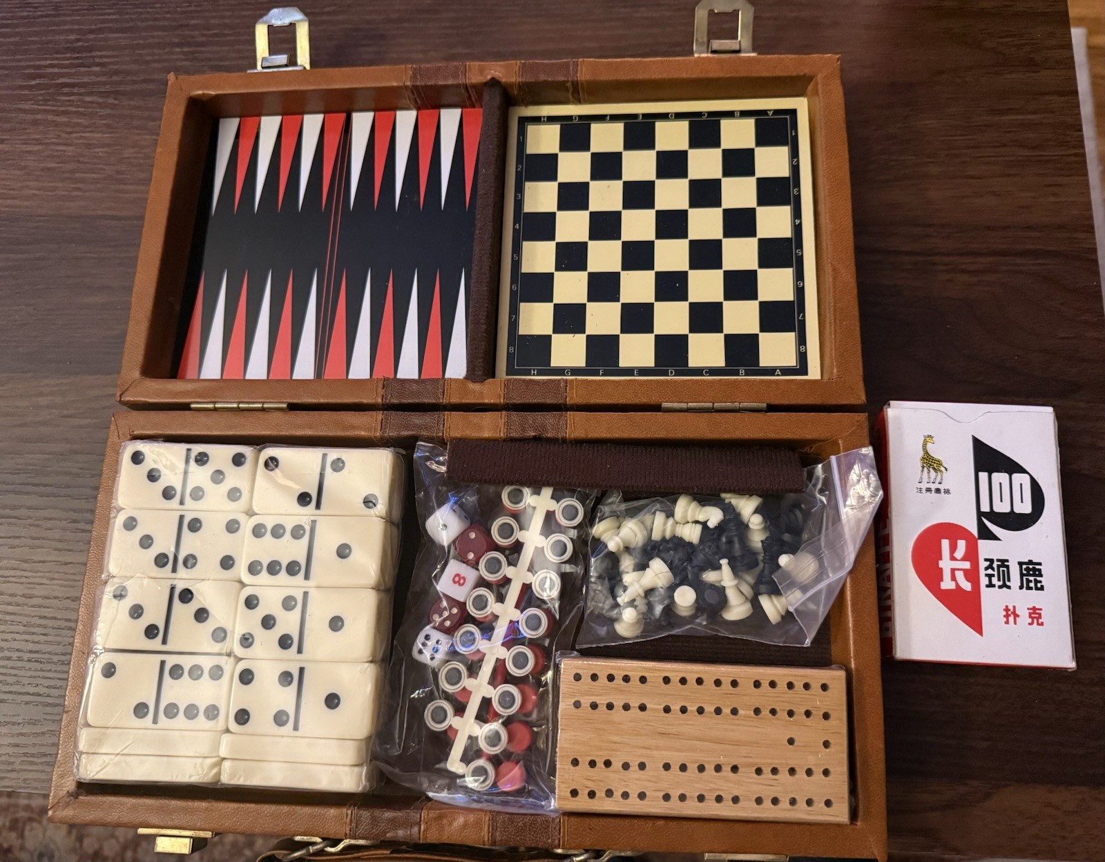Vintage Game Set Travel Size with Leatherette Carrying Case NEVER USED