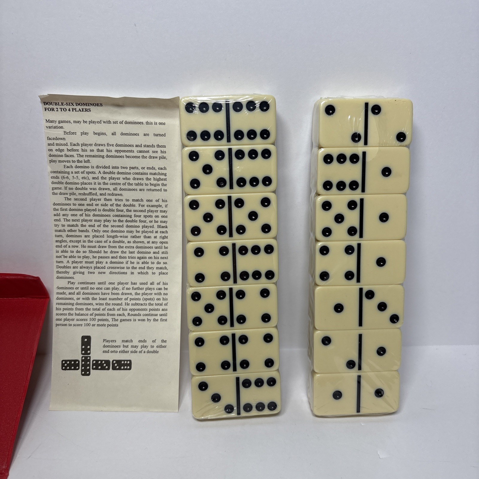 Vintage Heavy Double Six Domino Set with Red Vinyl Game Case BRAND NEW COMPLETE!