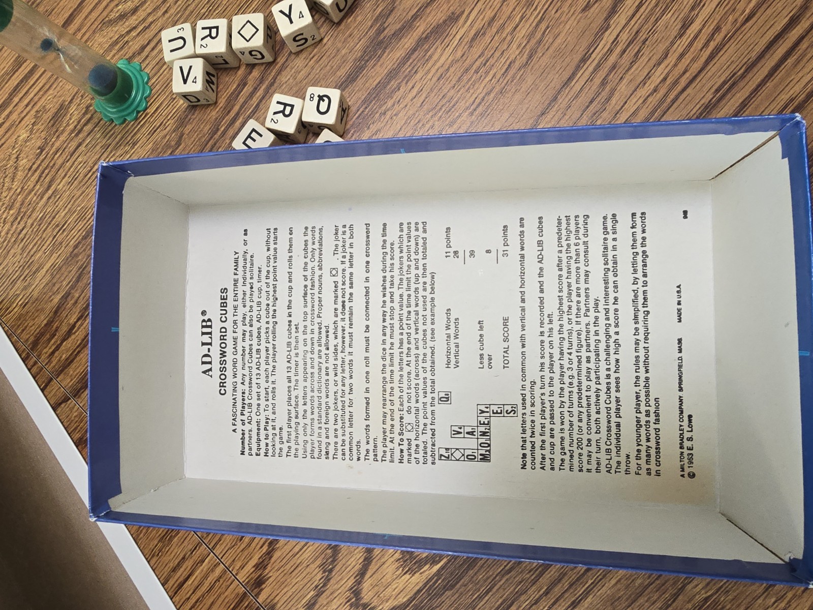 1975 Lowe Ad-Lib Crossword Cubes Complete Vintage timed word game