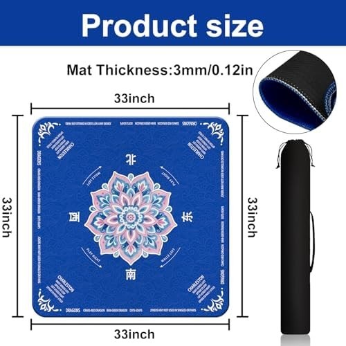 Mahjong Mat for Table 31.5″X31.5″ Rubber American Mahjong Mat with Rules, Non Sl