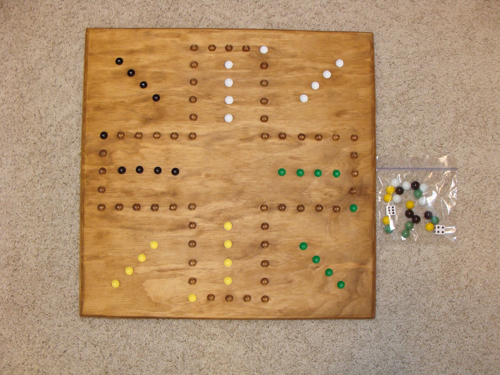 Wahoo Wood Marble Board Game 2 to 4 player. Hand made. AHP