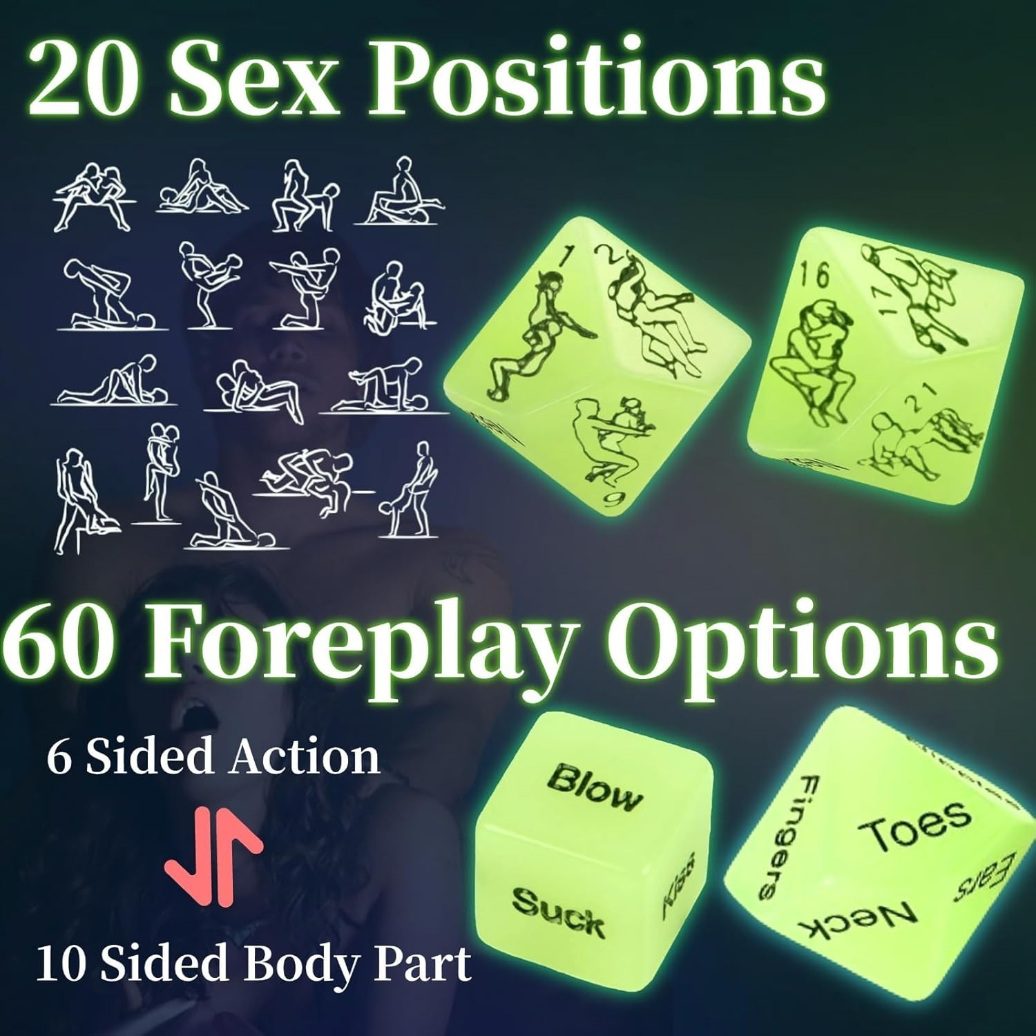 Couples Sex Dice Game Glow in Dark Romantic Adult Partners Play