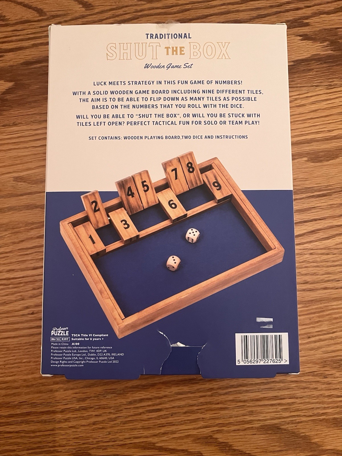Traditional Shut The Box Wooden Dice Game Set New in Box Classic Strategy