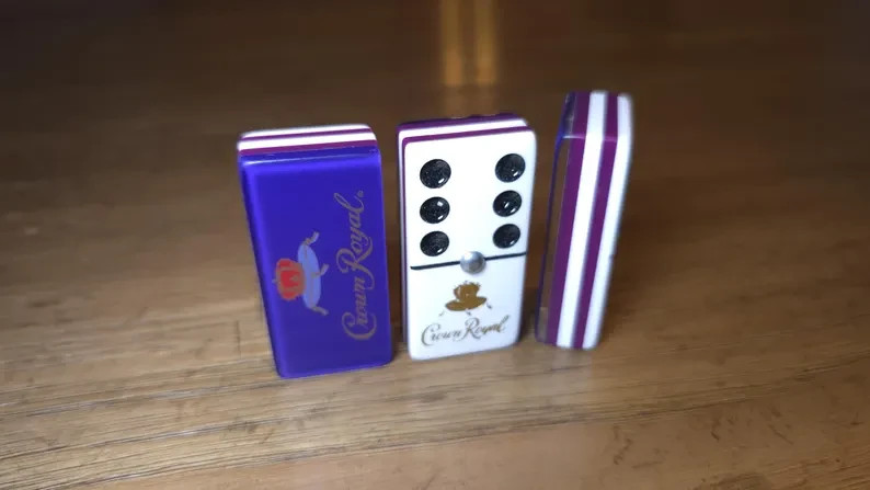Crown Royal Jumbo Domino Set, Double 6, Metal Spinner, Leather Case