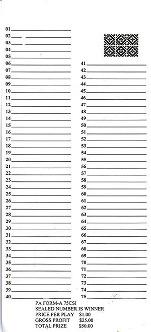 One Dozen # 75 Sure Tip Boards (1-75) Raffle/Jar Tickets Free Shipping USA