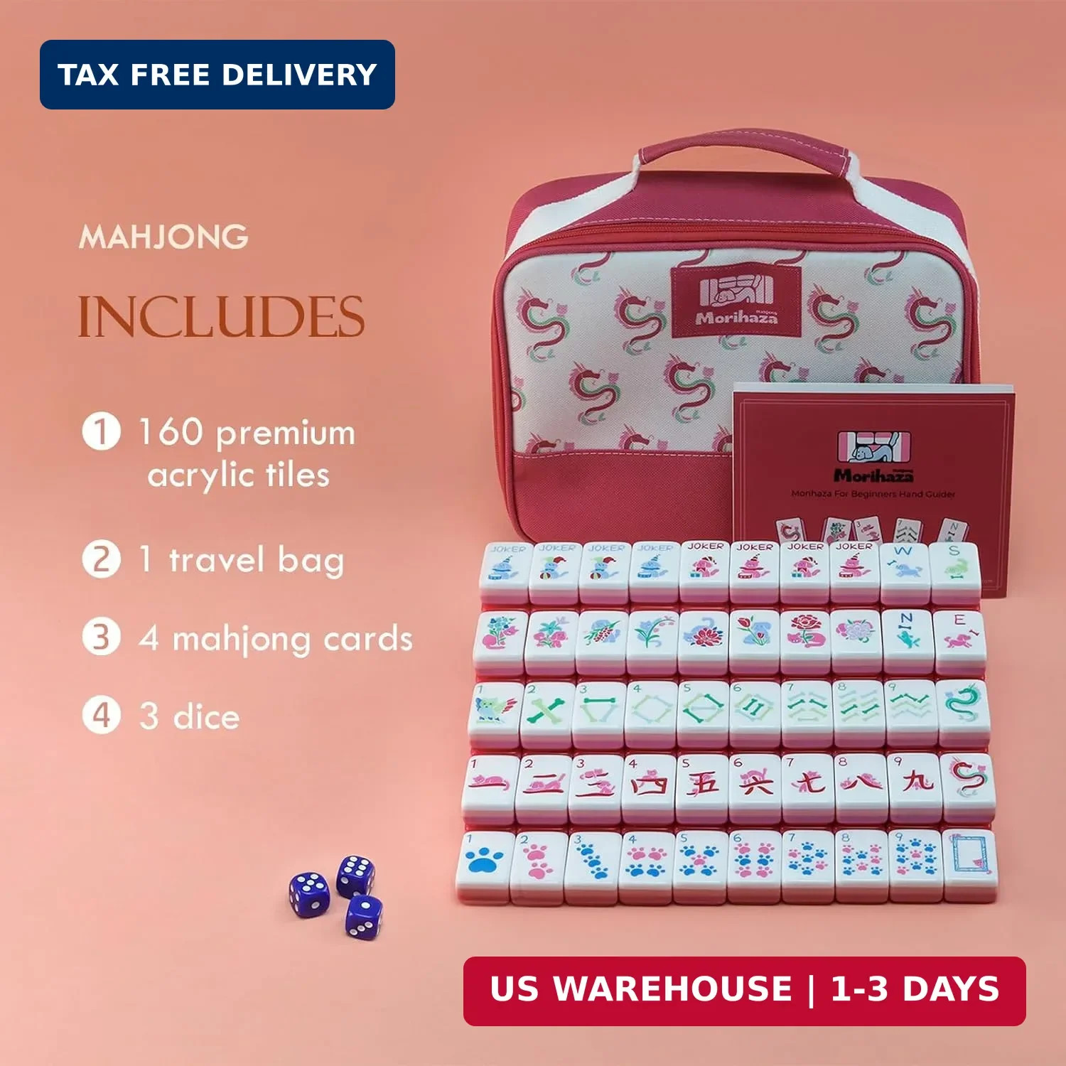 Dogs and Cats Themed Mahjong Tile Set – 160 Acrylic Engraved Tiles & American Ma
