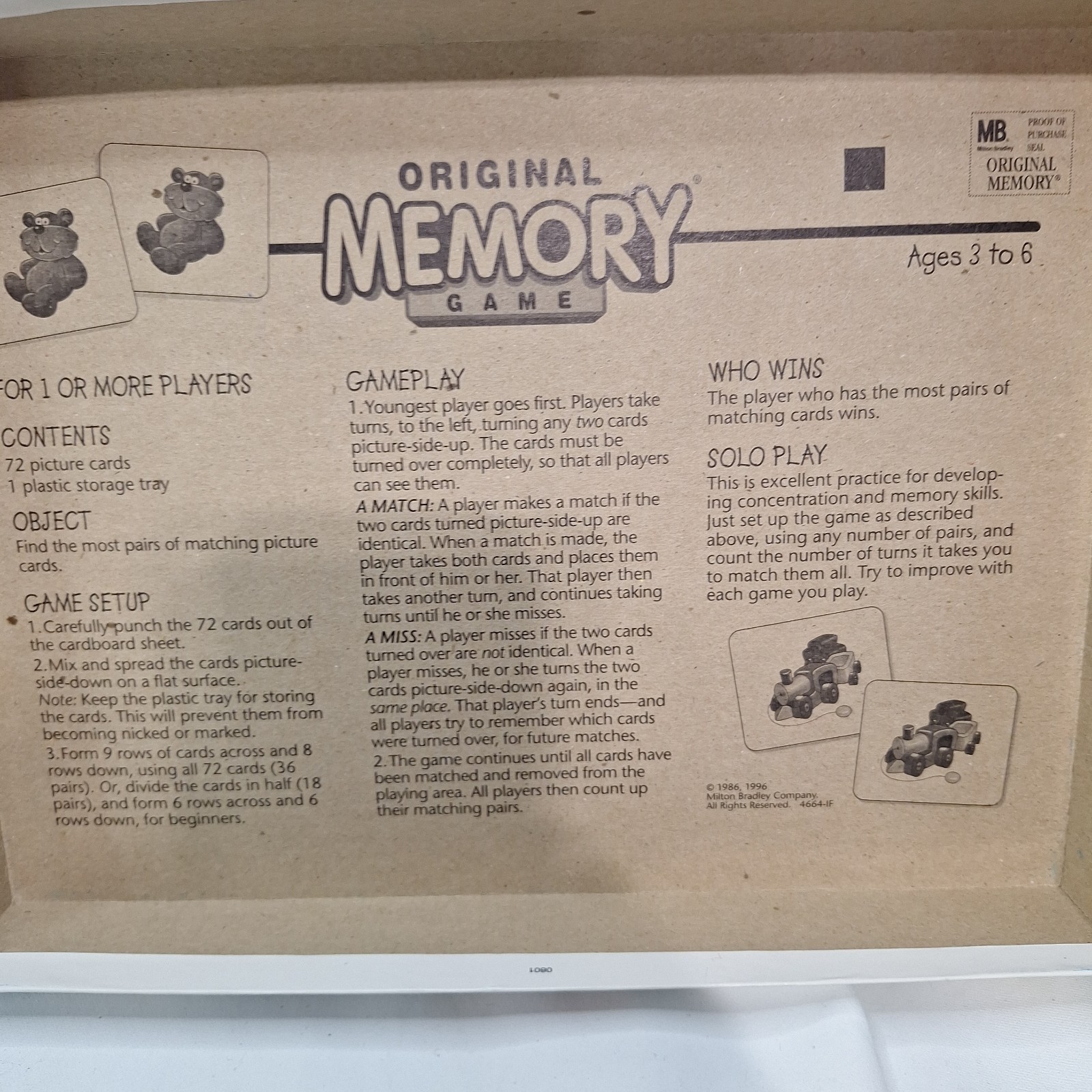 Vintage Original Memory Matching Game 2001 Milton Bradley *INCOMPLETE * 33 of 36