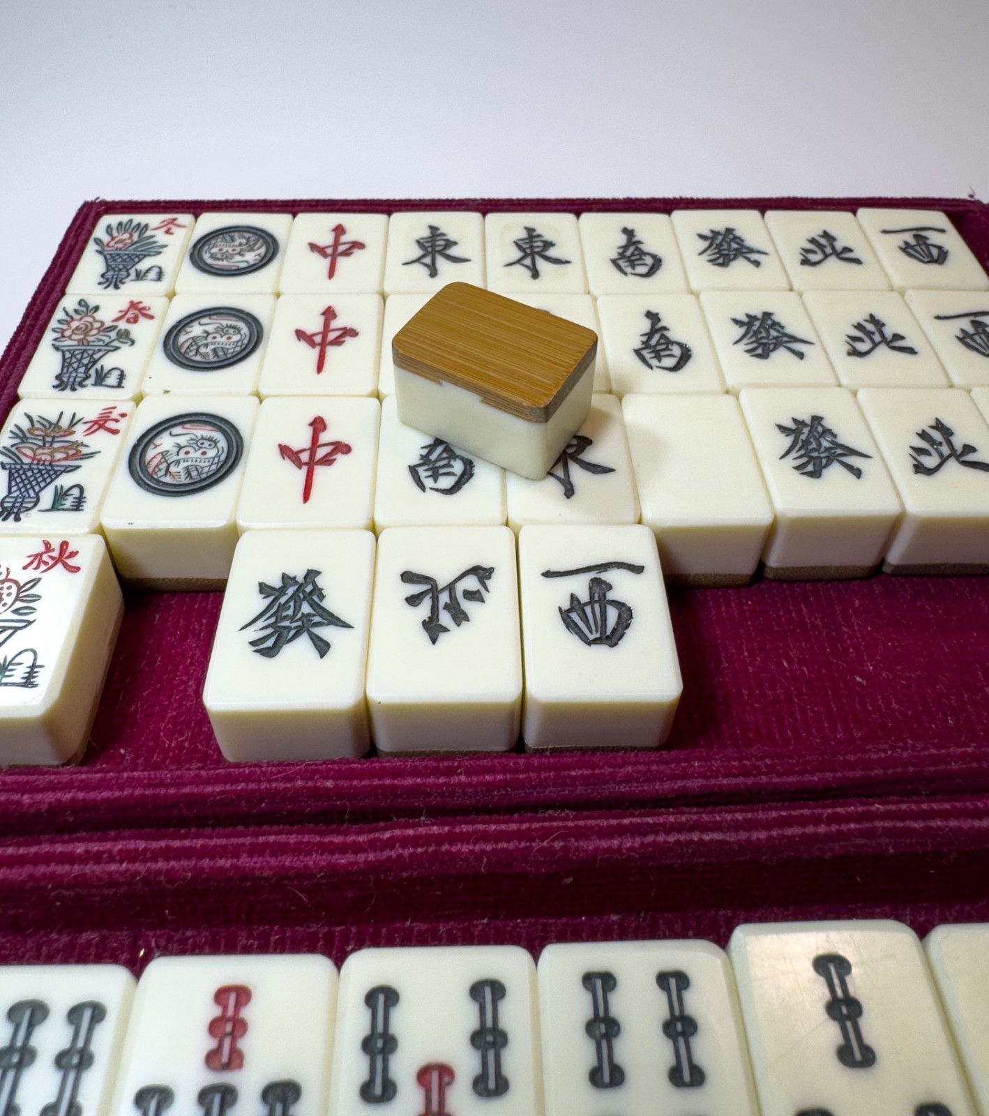 Vintage Bone & Bamboo Mah Jong Set