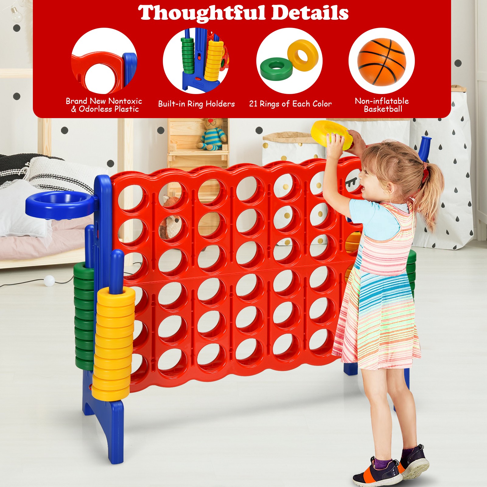 Costway 2.5Ft 4-to-Score Giant Game Set Basketball Hoop Ring Game Outdoor Indoor