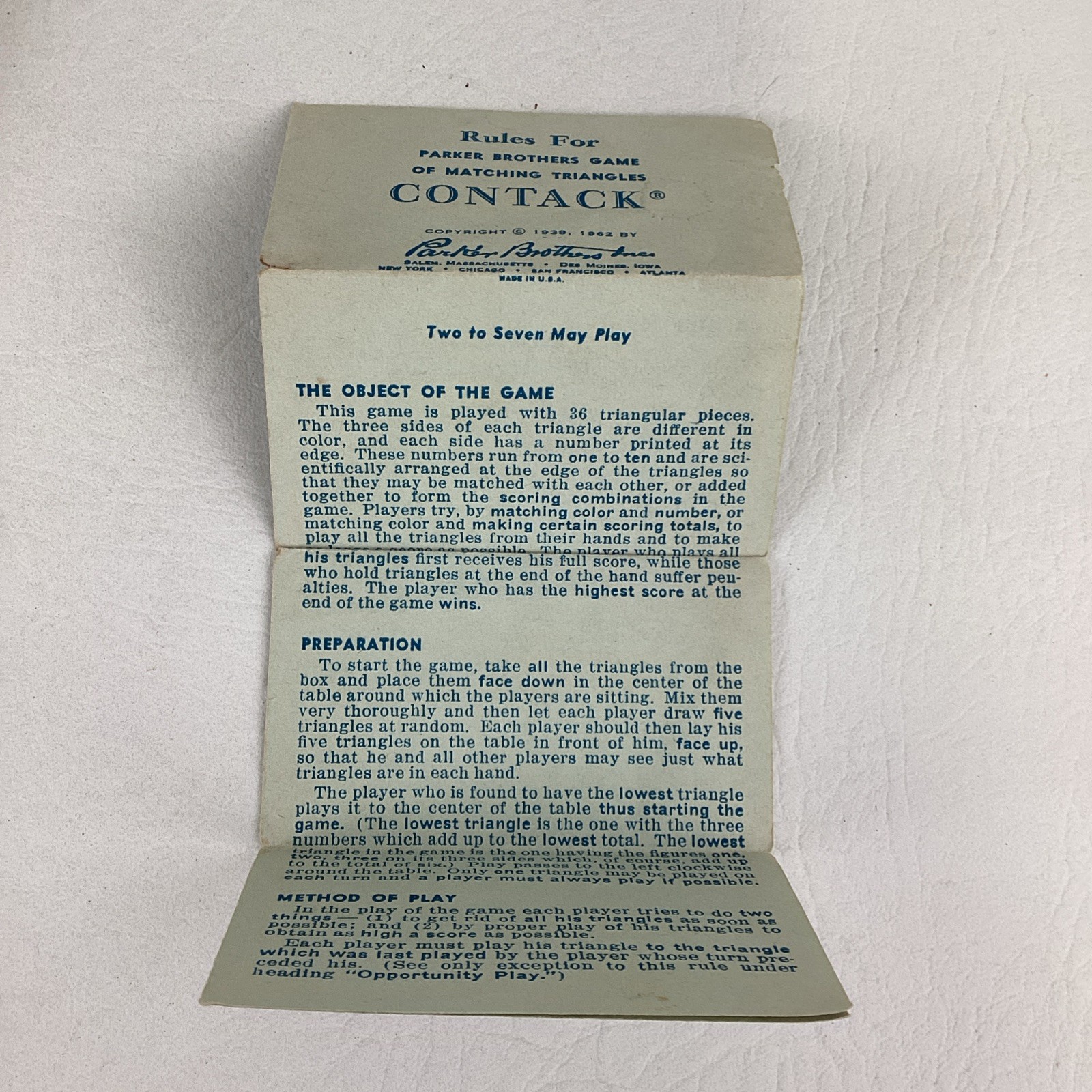 Contack Triangle Matching Game Vintage 1962 Parker Brothers Colored Number Tiles