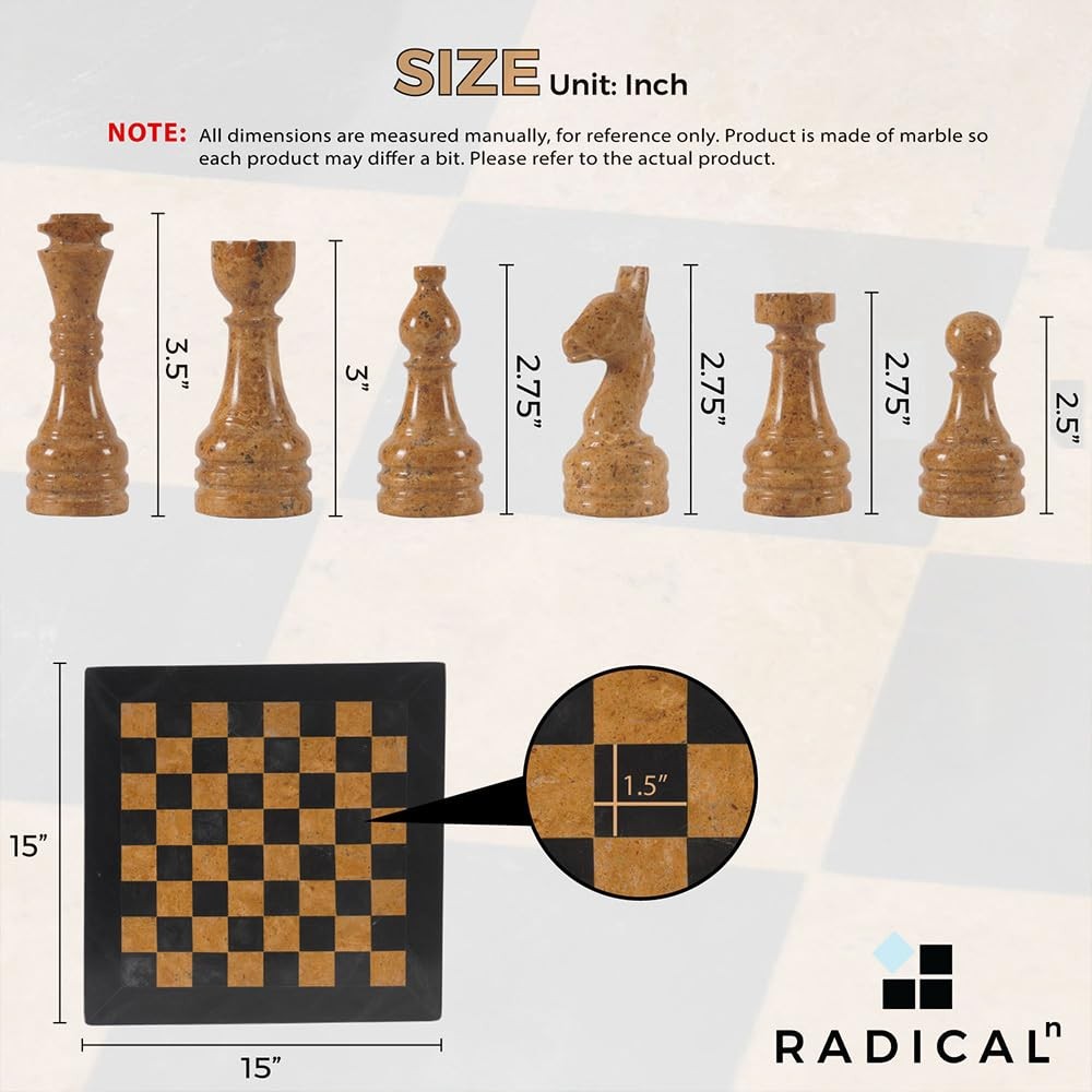Radicaln Marble Chess Set 15 Inches Black and Golden Handmade Luxury Board