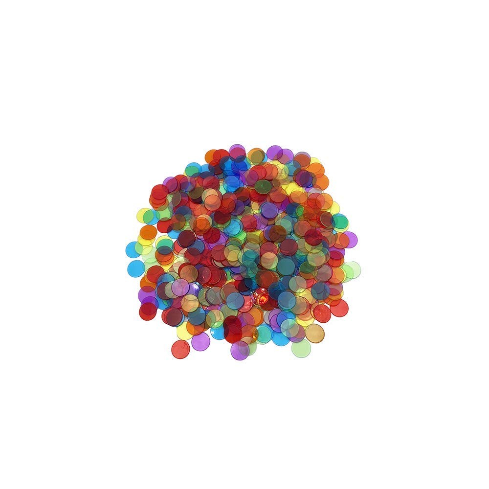 JUNWRROW 500 Pieces 3/4 inch Transparent 6 Color Bingo inch, 6 Colors 500