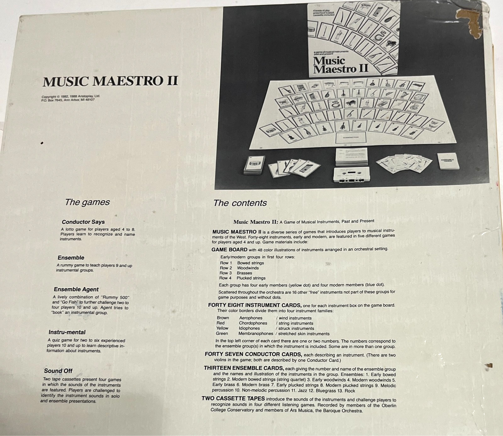 MUSIC MAESTRO II Board Game of Musical Instruments 1988 Aristoplay Complete