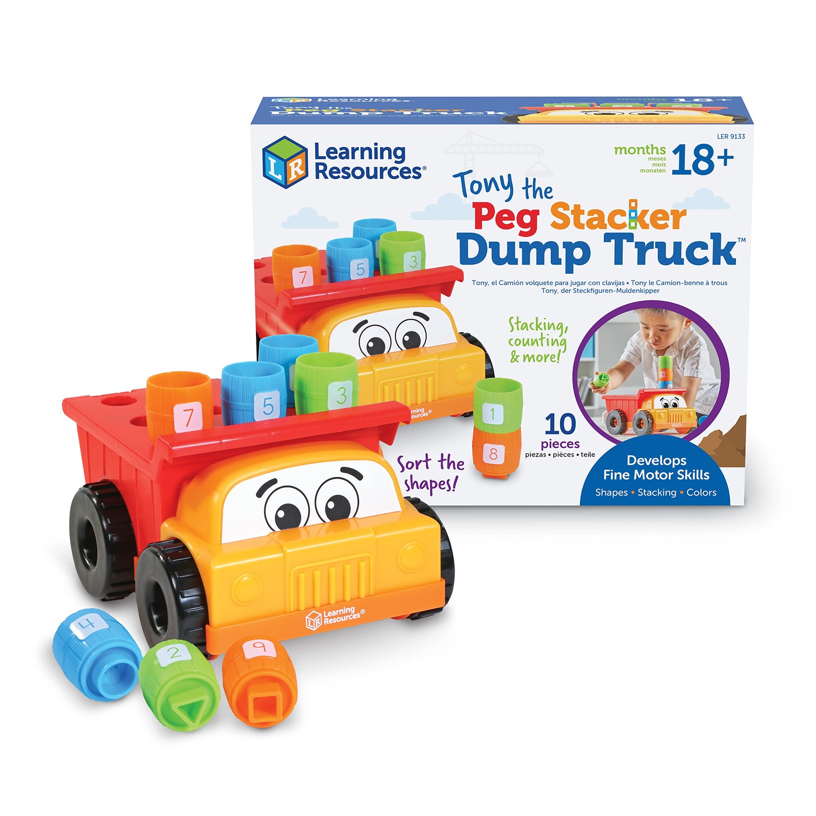 Peg Stacker Dump Truck Toy 10 Pieces Fine Motor Skills Toddler LER9133 Learning