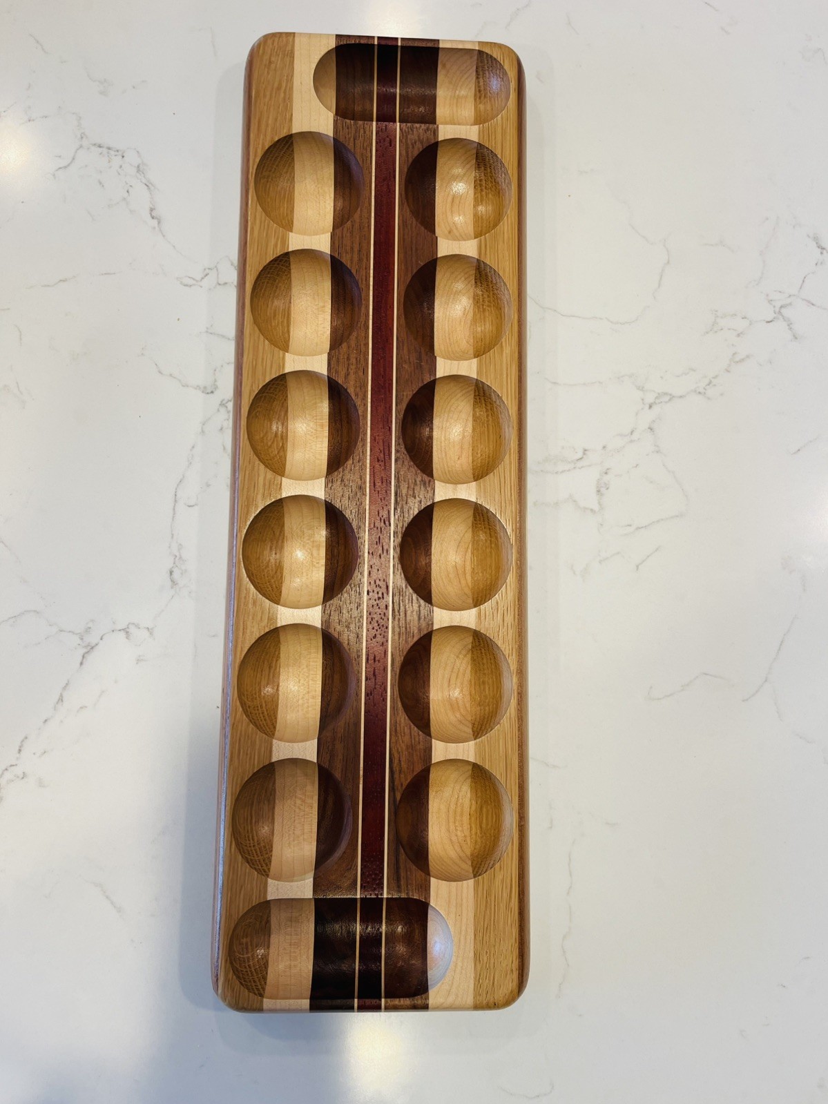 Vintage David Levy Wooden Mancala Game Board 19.5” Handmade Davis CA MCM