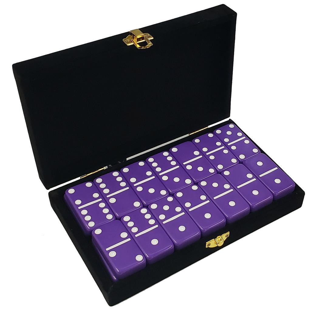 Domino Double Six 6 Purple Jumbo Tournament Pro Size Velvet Black Box Spinners