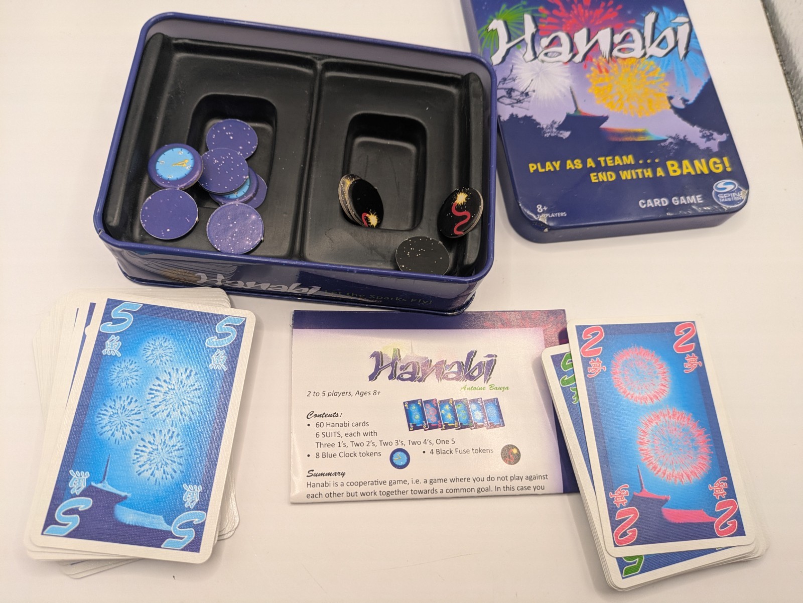 Hanabi Strategy Card Game Travel Tin Case Spin Master COMPLETE! USED!