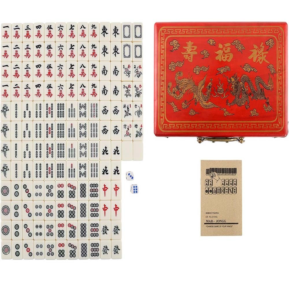 Vintage Chinese Mahjong Set Traditional 144 Tiles Mah-Jong Game Set Case Box