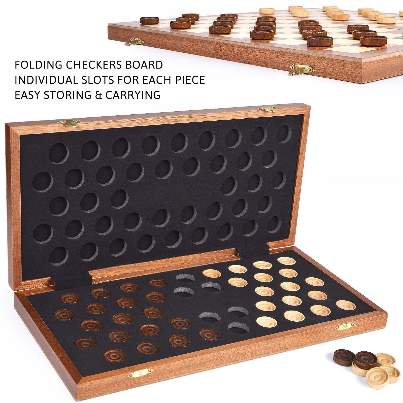 15inch Checkers Folding Wooden Game Set, 100 Square Checkerboard Internationa…