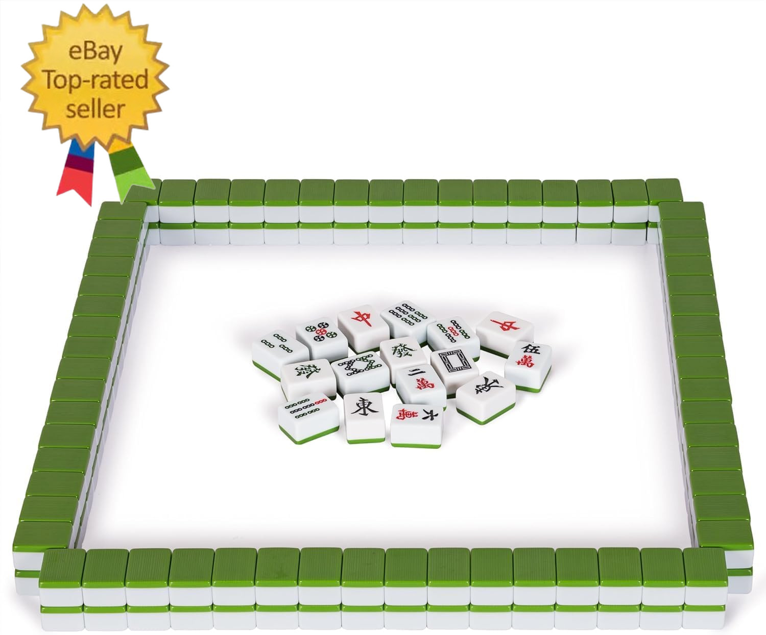 Chinese Mahjong Game Set, Classic with 146+ Green Colored Tiles Dice Professiona