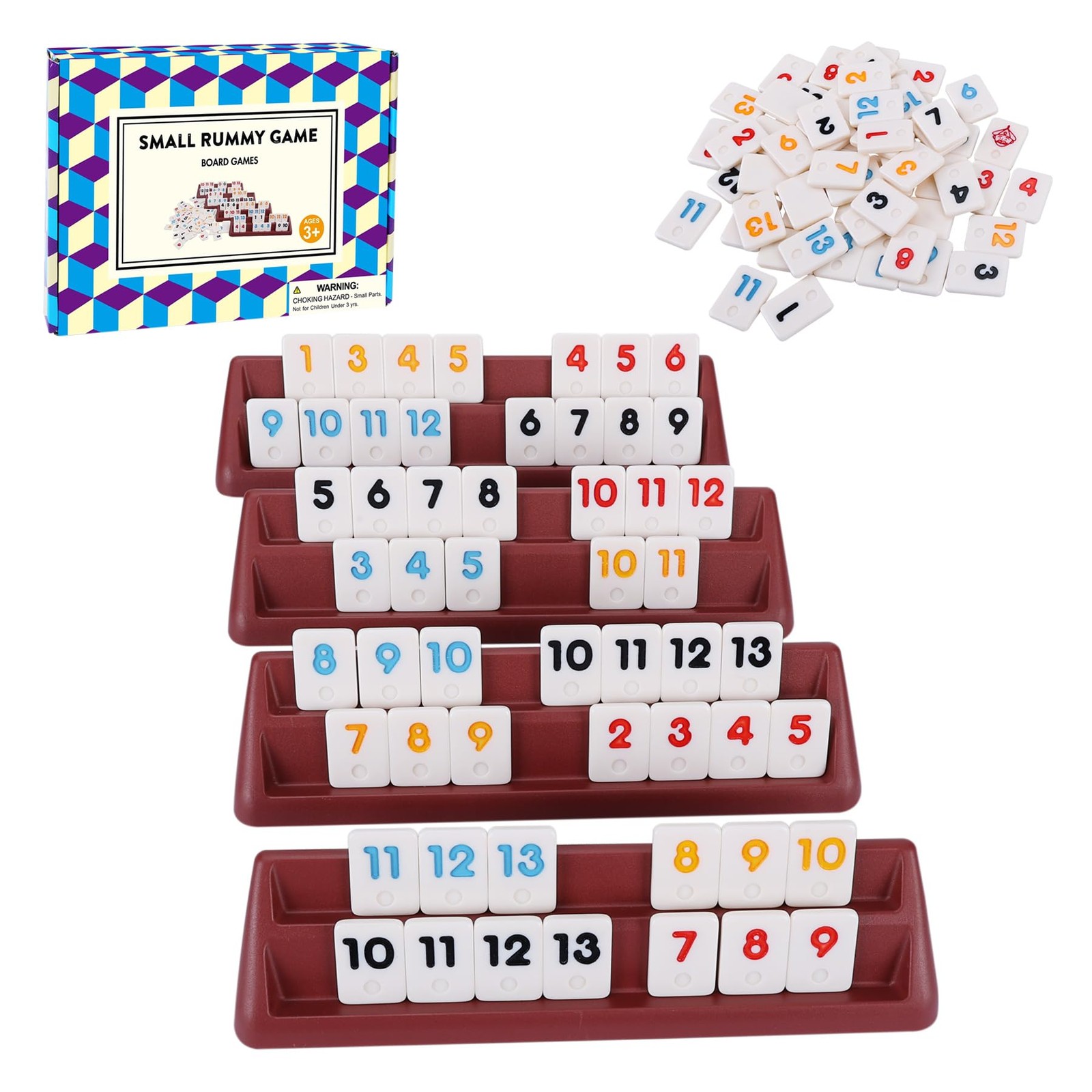 Offelec 106 Rummy Tiles Set with 4 Double Tile Travel, Mini Size Cube
