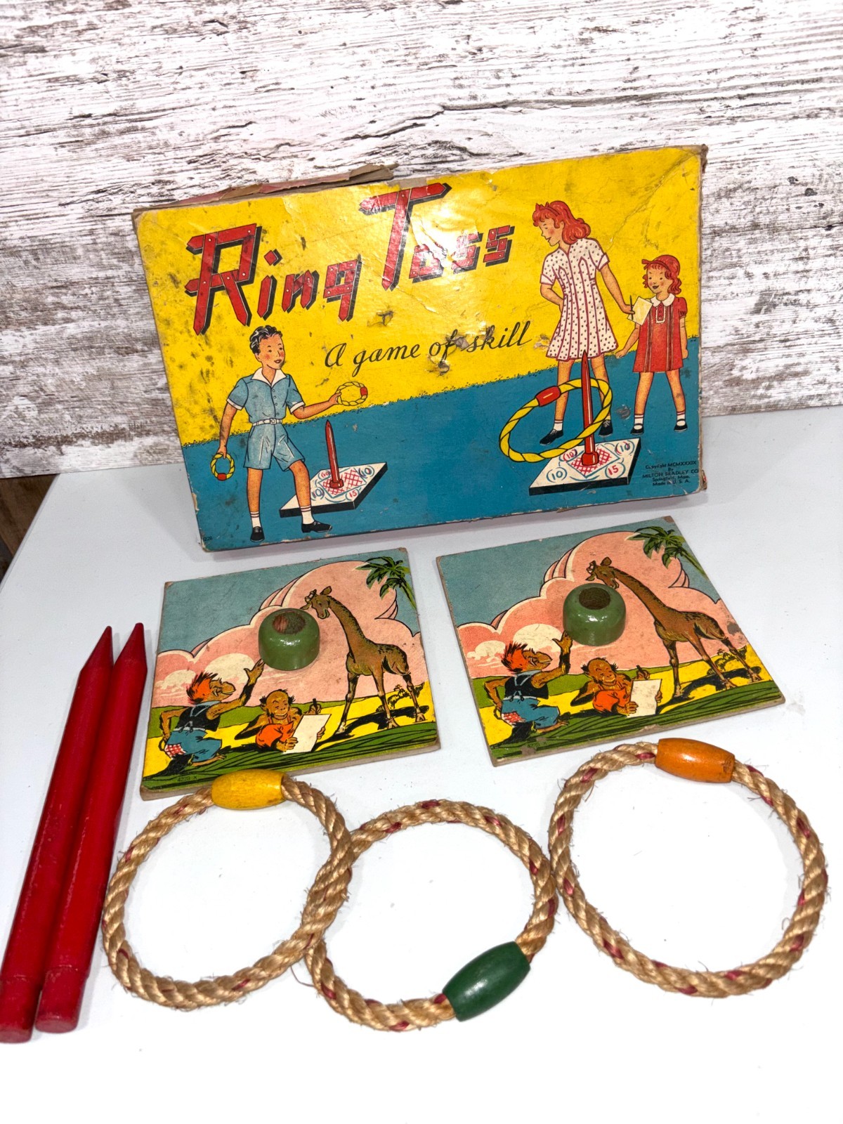 Vintage 1939 Milton Bradley Ring Toss Game 2-3 Players Complete Set 4228