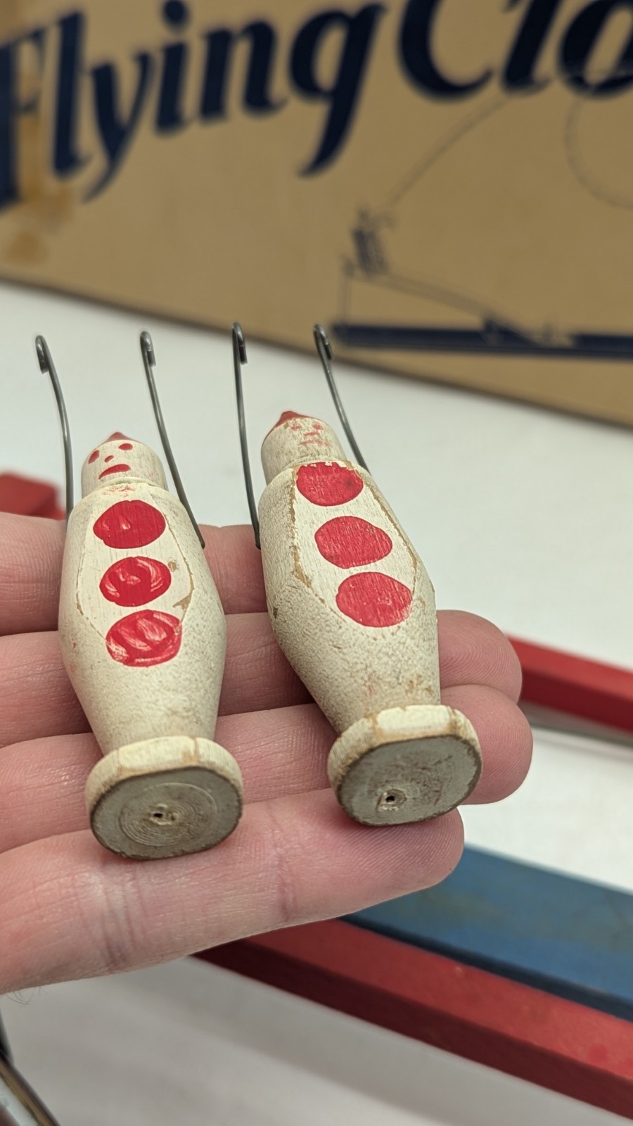 1920s Vintage Rare Flying Clowns Toy Dutch Novelty Wood Flip Game Pieces Circus