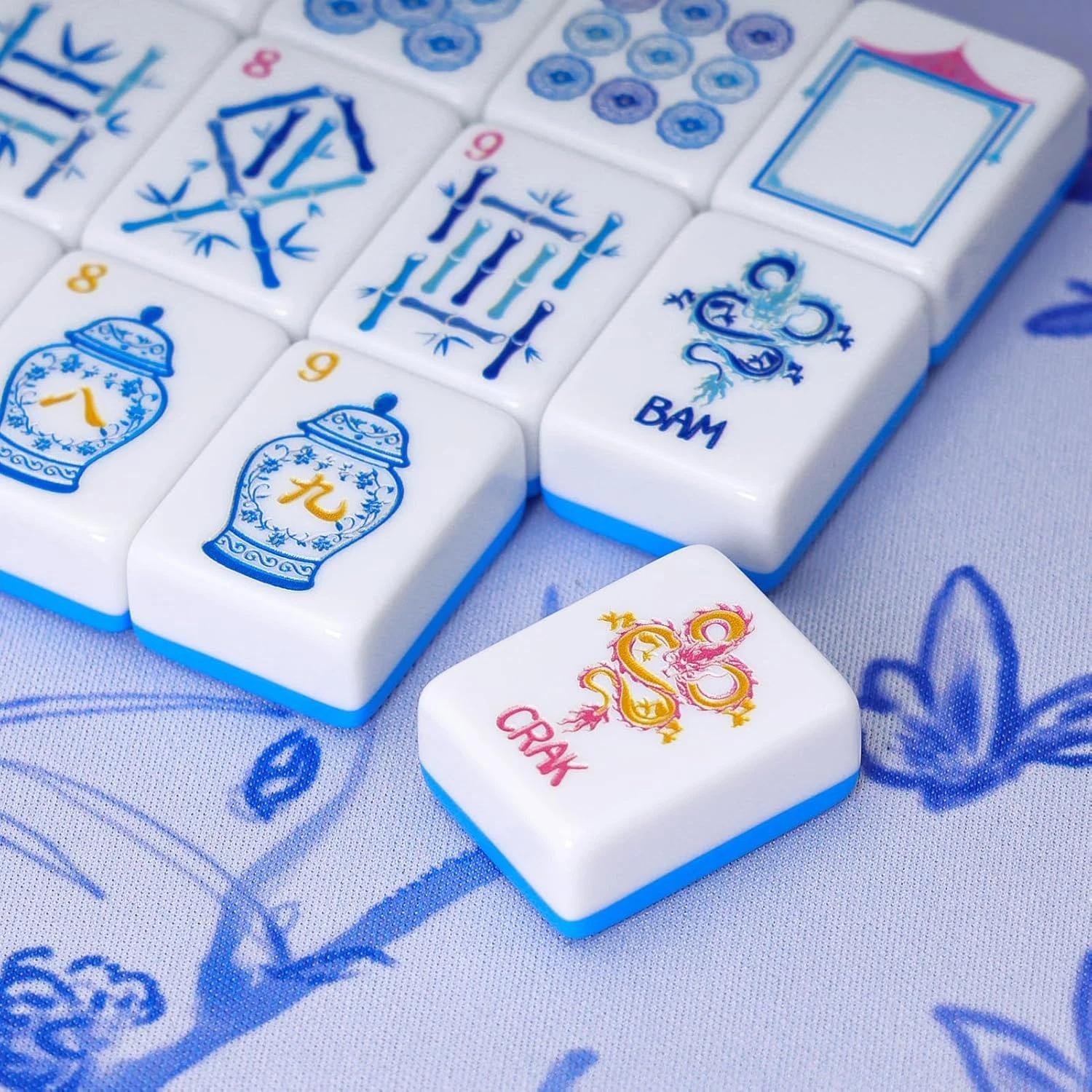 Light Blue American Mahjong Tile Set(1.2"), 160 Engraved Tiles with Mahjong