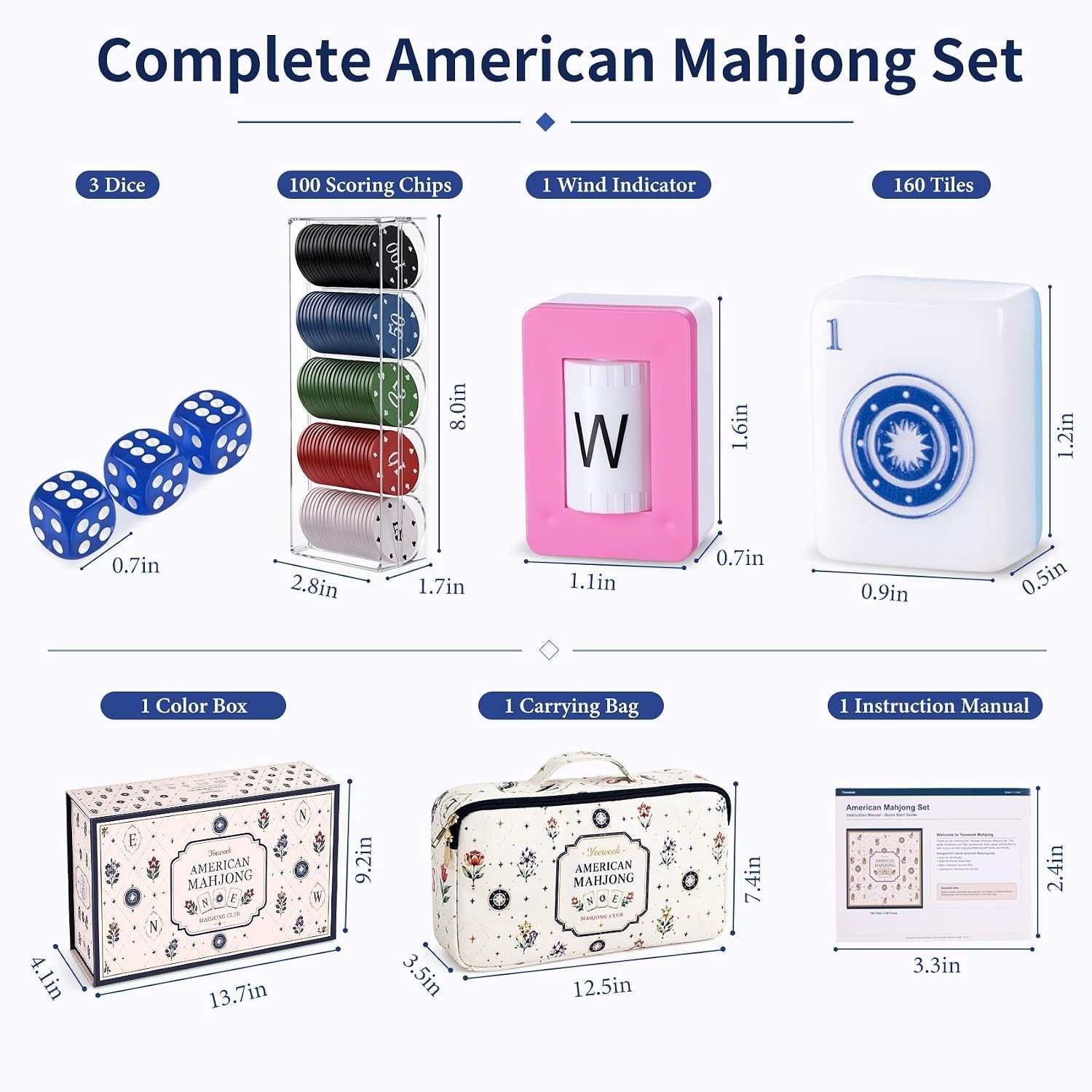 Vintage Americana American Mahjong Tile Set, 160 Engraved Melamine Mahjong Tiles