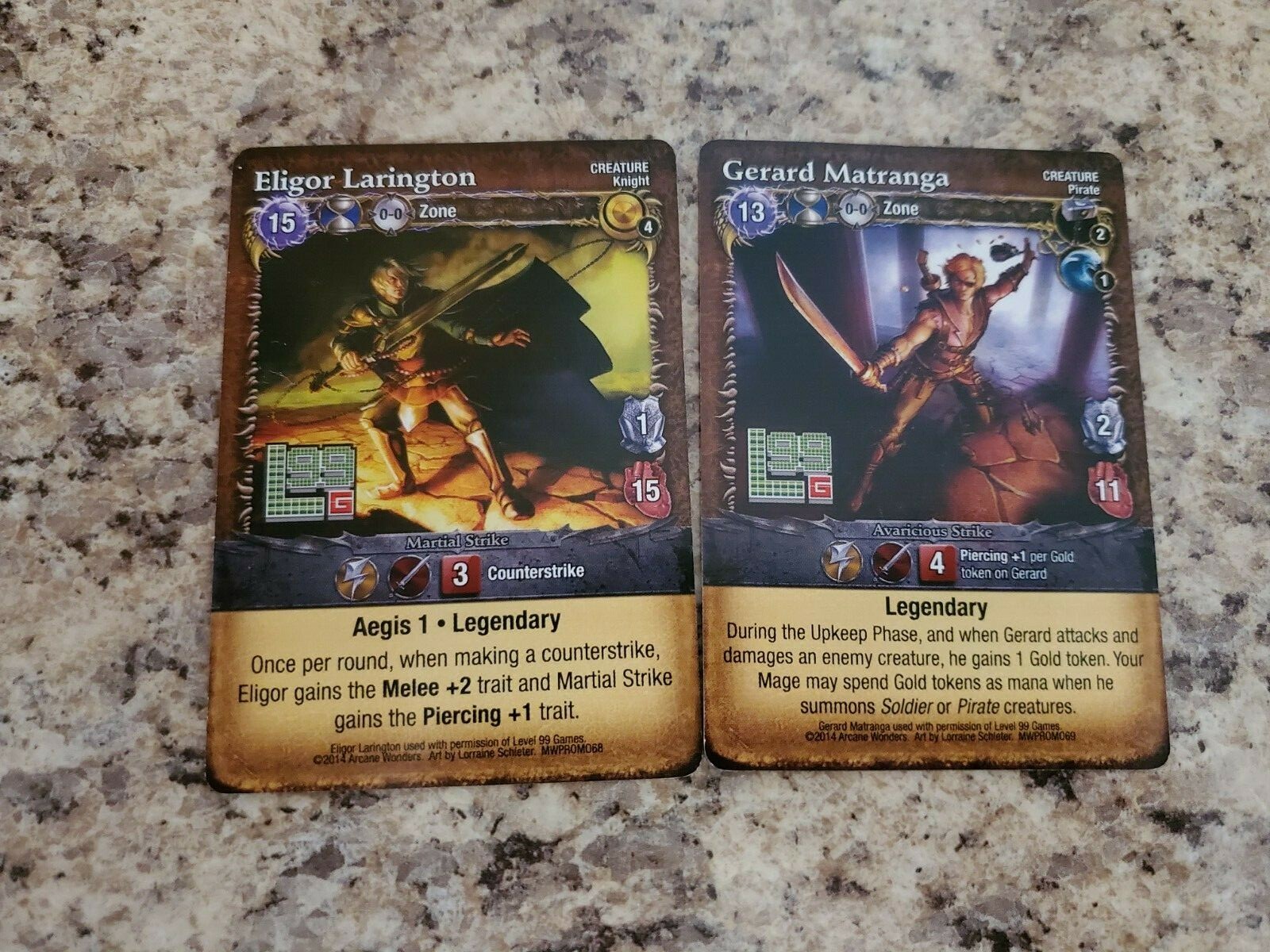 Set of 2 Mage Wars Promo Cards Eligor Larington and Gerard Matranga Level99