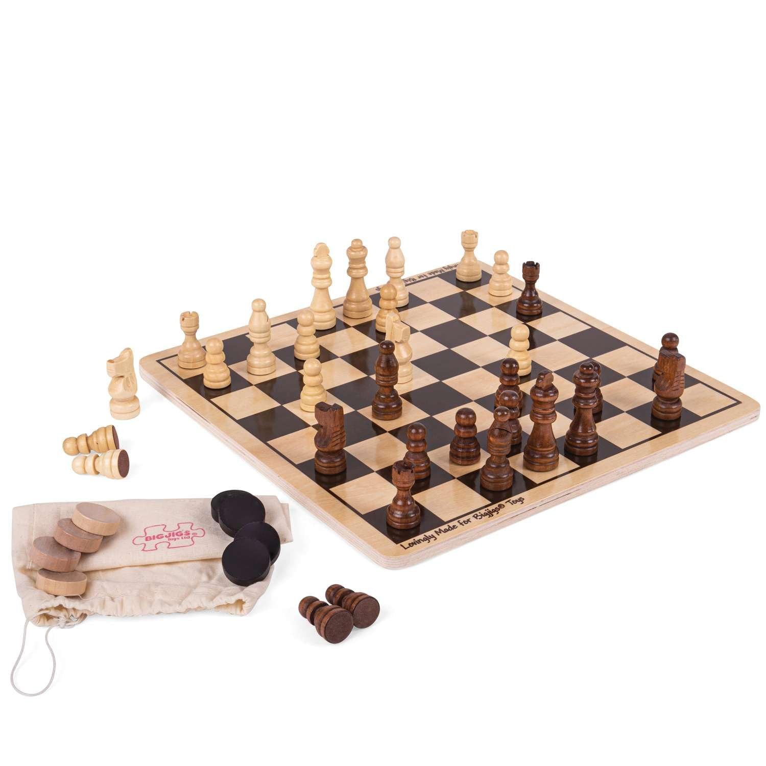 Draughts and Chess Board Sets – 2 in 1 Wooden Chess Board & Checkers Game, 28…