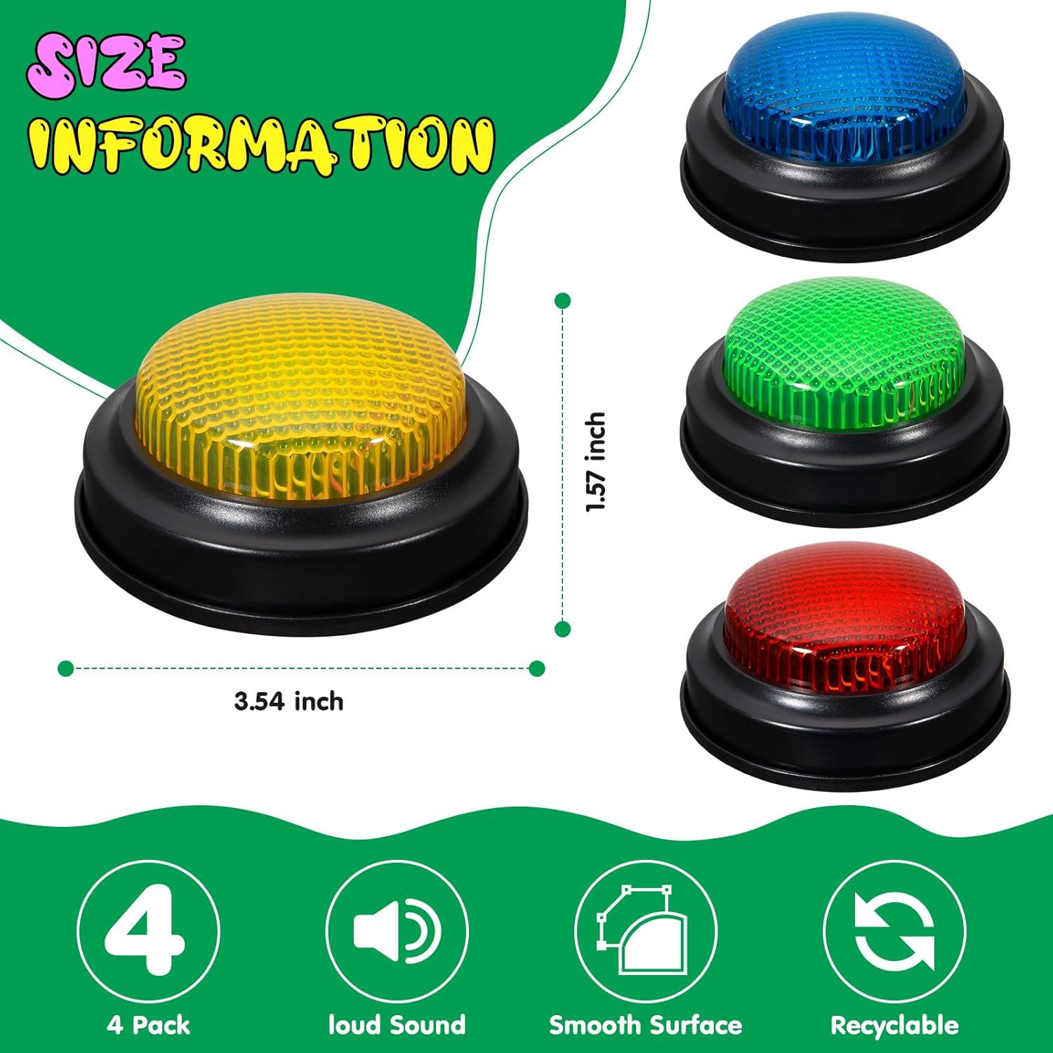 Set of 4 Trivia Game Buzzers with Lights & Sound, Family Feud & Jeopardy Quiz