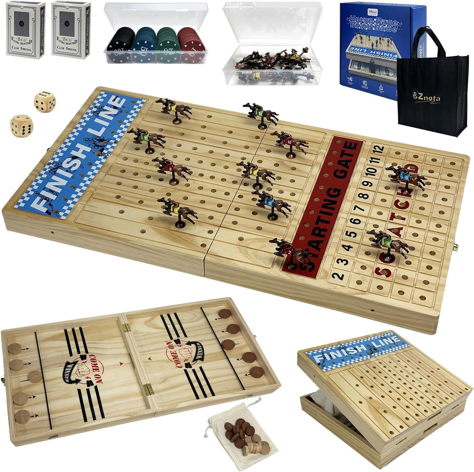 Large 23 inches Horse Racing Board Game with 11 Luxury Metal Numbered Horses
