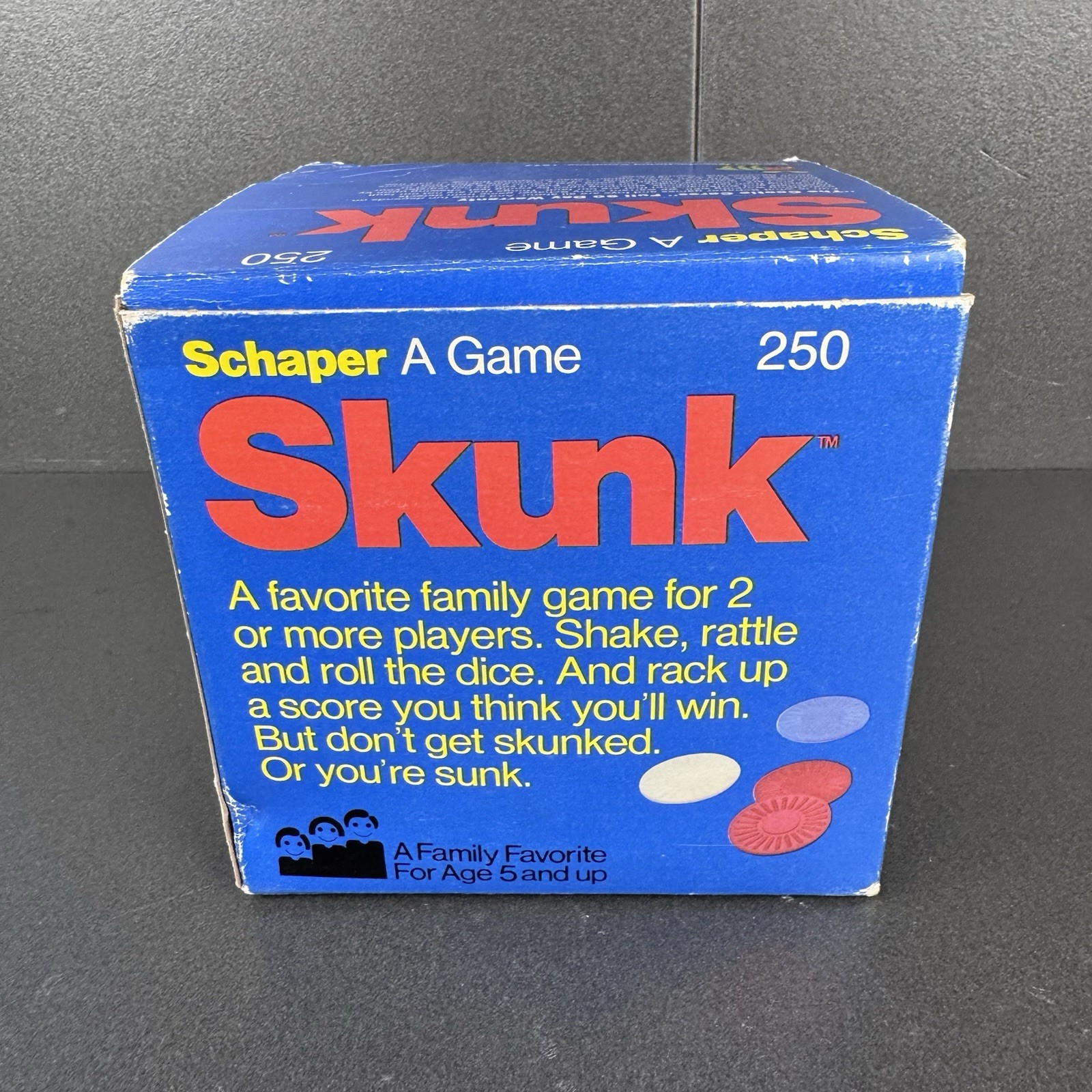 1977 Skunk Dice Game 250 Schaper Score Pad 2 Chips VTG Original Box READ
