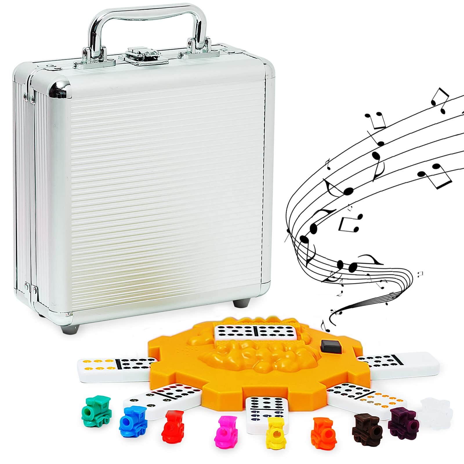Mexican Train Dominoes Set Double 12 with 91 Tiles and Aluminum Case