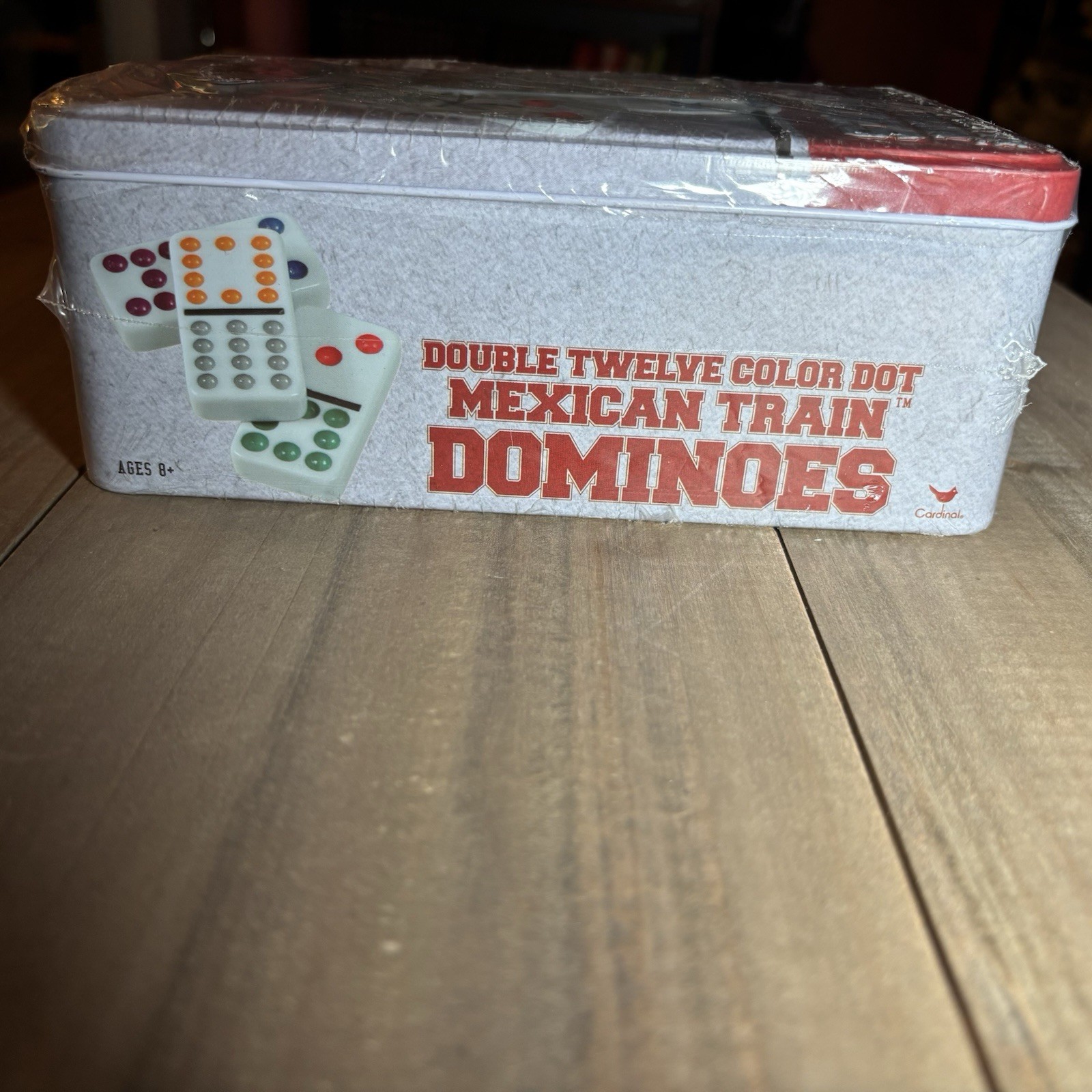 NEW Double Twelve Color Dot Mexican Train Dominoes in Tin Family Game 8 & Up