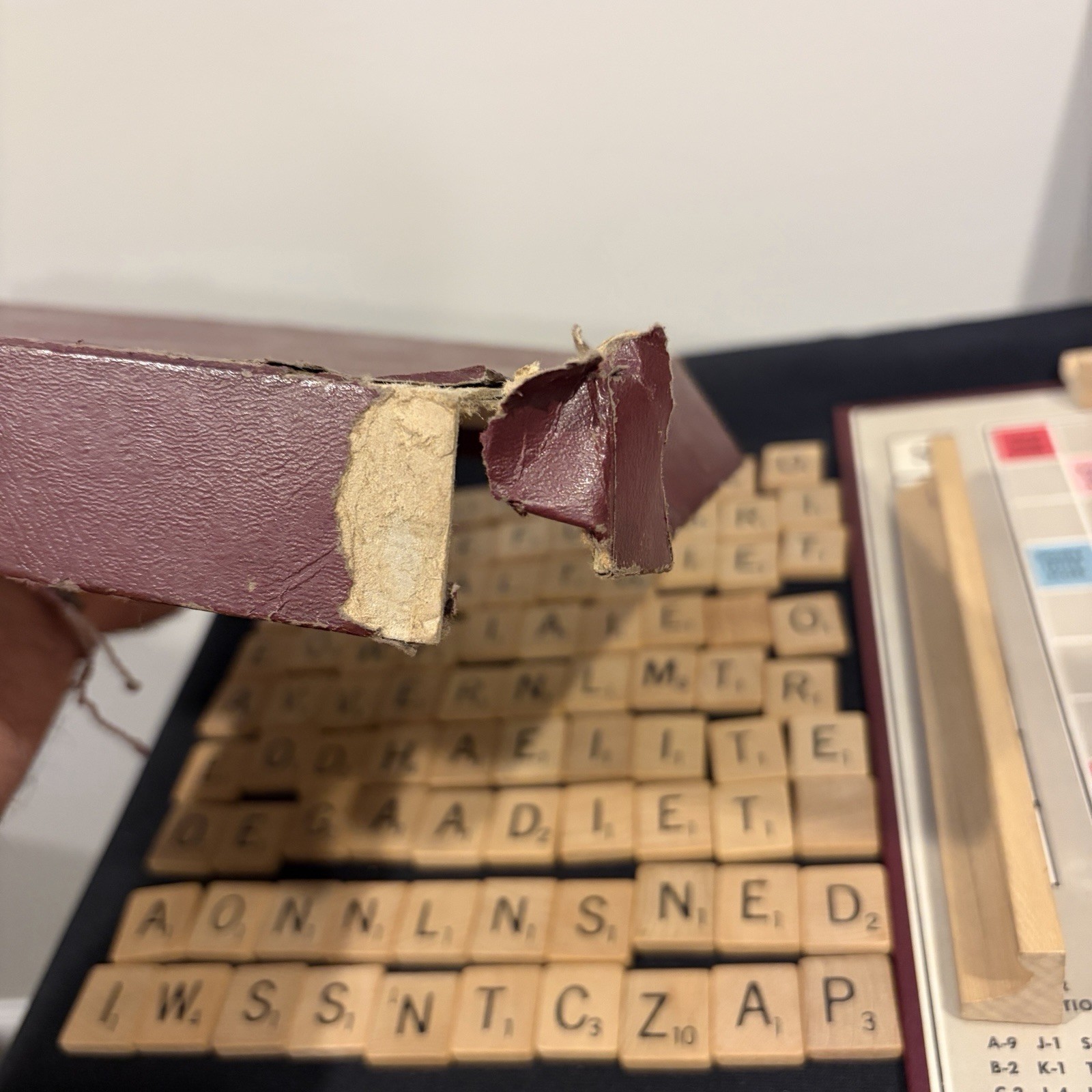 Vintage 1948 Scrabble Crossword Game Selchow & Righter Co Maroon Box Wood Tiles