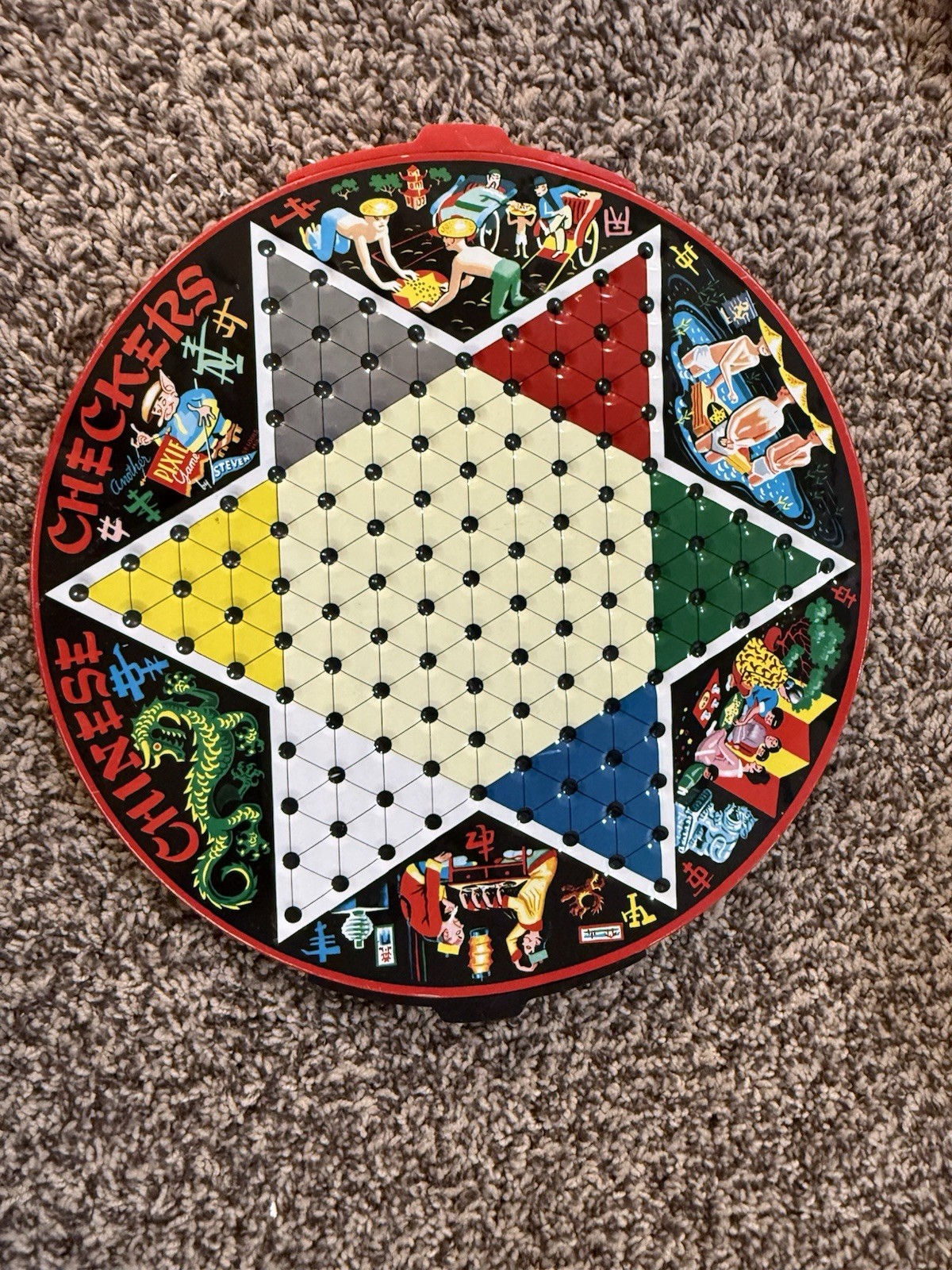Vintage 60s Chinese Checkers Tin Lithograph Inside Storage Marbles. NOT COMPLETE