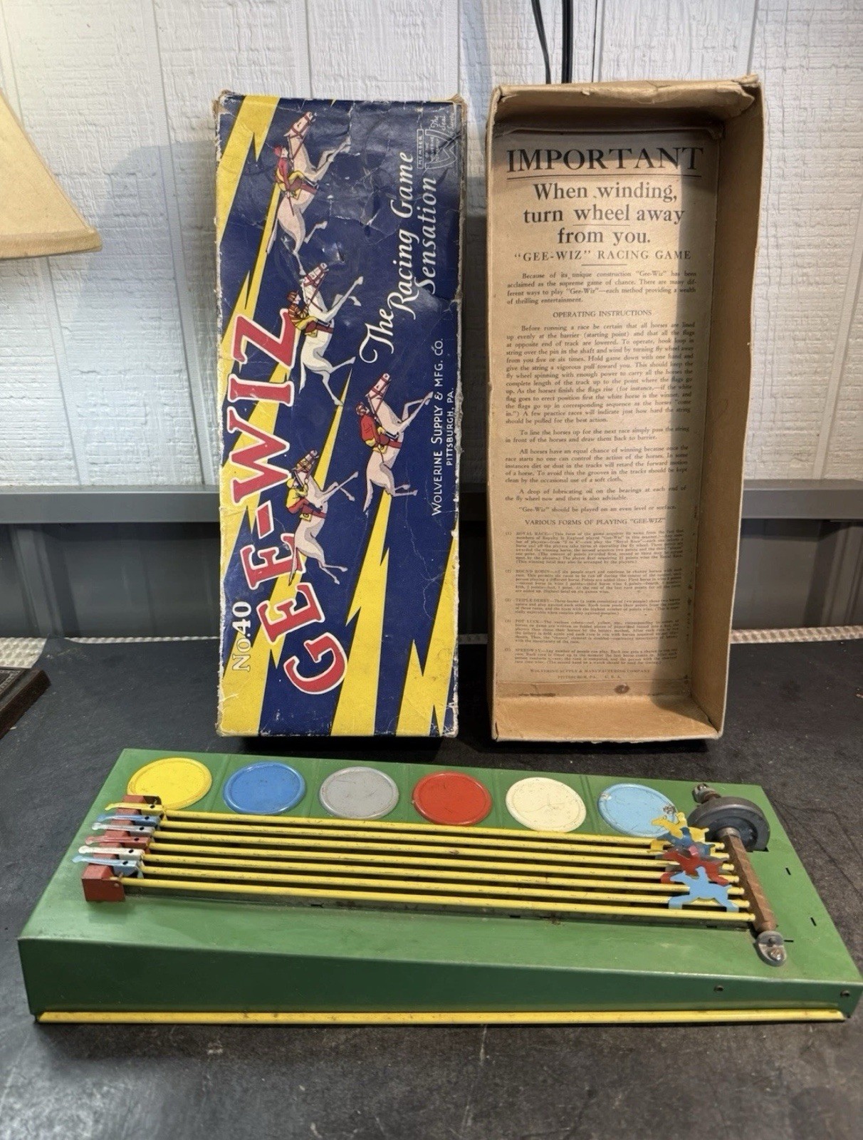 Vintage Gee-Wiz No 40 Horse Racing Game w/ Box Wolverine Supply Co.
