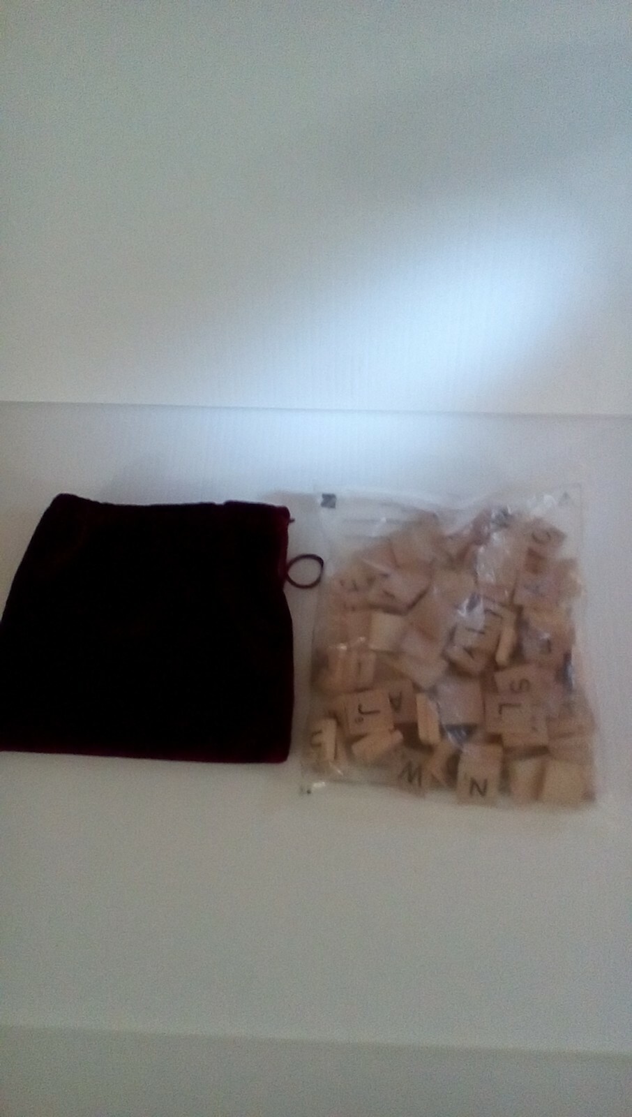 100 Wooden Scrabble Tiles Still Sealed Velvet Bag