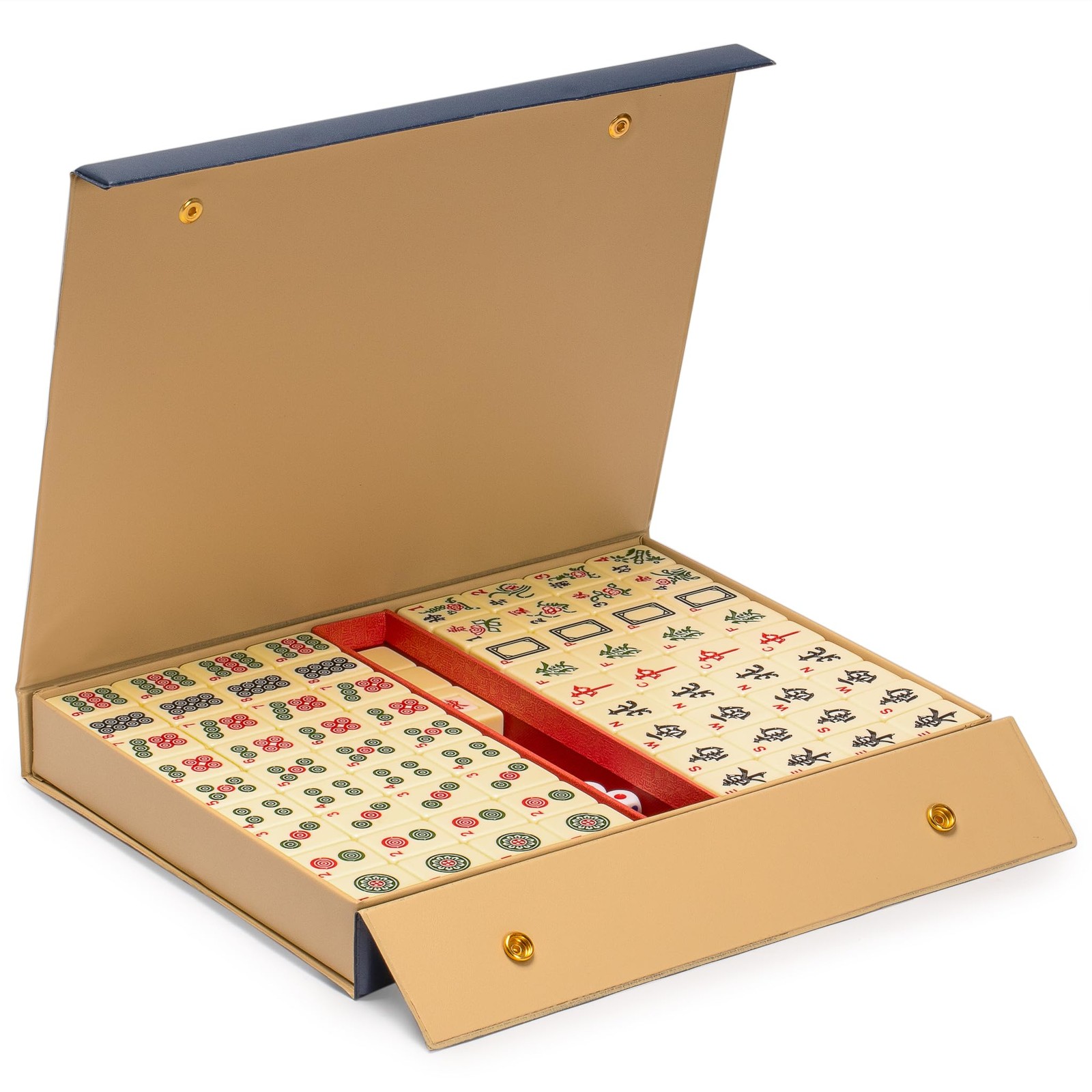 Chinese Mahjong Set 146 Melamine Tiles Blue Vinyl Case Traditional Gameplay