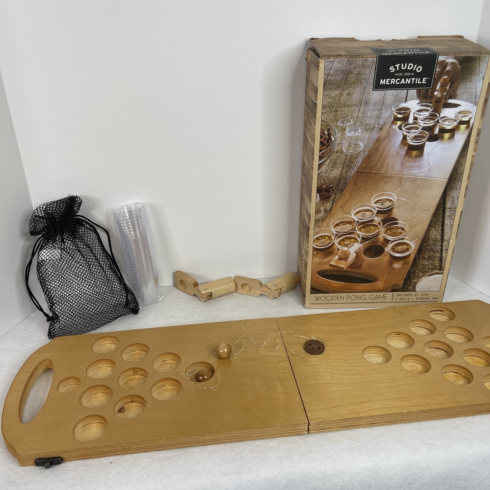 Studio Mercantile Wooden Pong Game Mini Beer Pong Party Set Adult Drinking Game