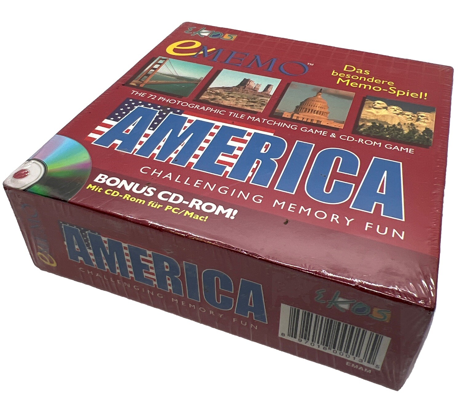 Ekos Ememo America Challenging Memory Fun 72 Tile Matching & CD-ROM Game NEW!