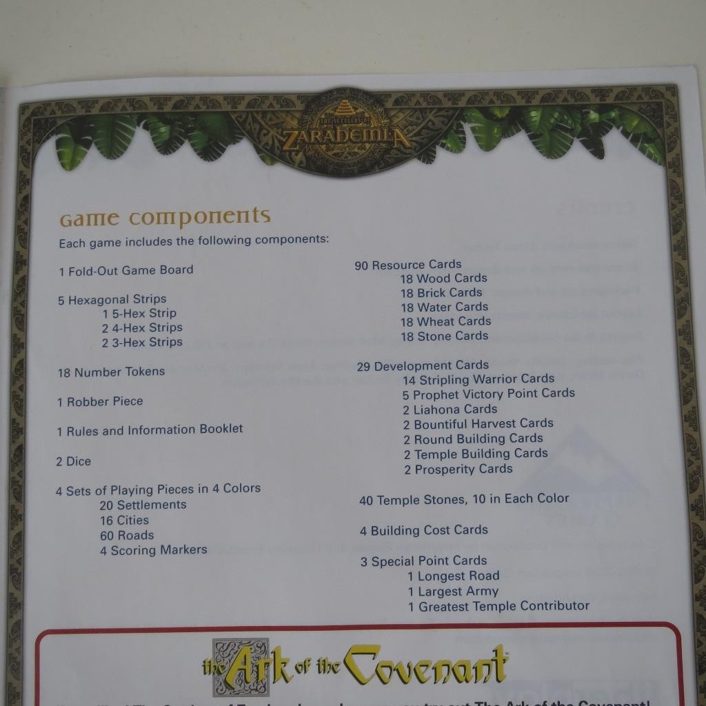 Settlers of Zarahemla Board Game Instruction Manual Book Replacement Parts