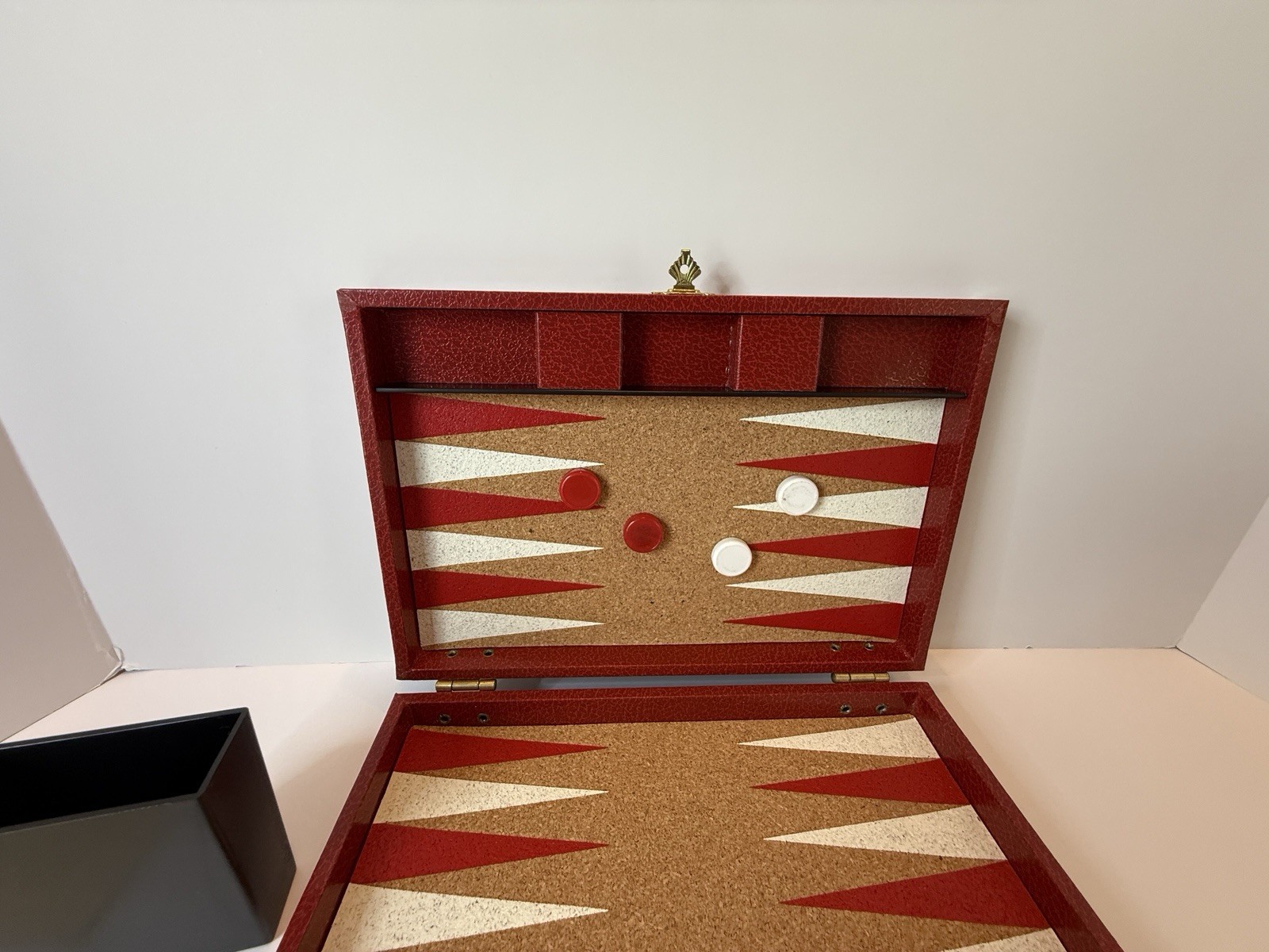 Design Philipp Sweden Backgammon Set Red Case Cork Board JC Penney Magnetic VTG