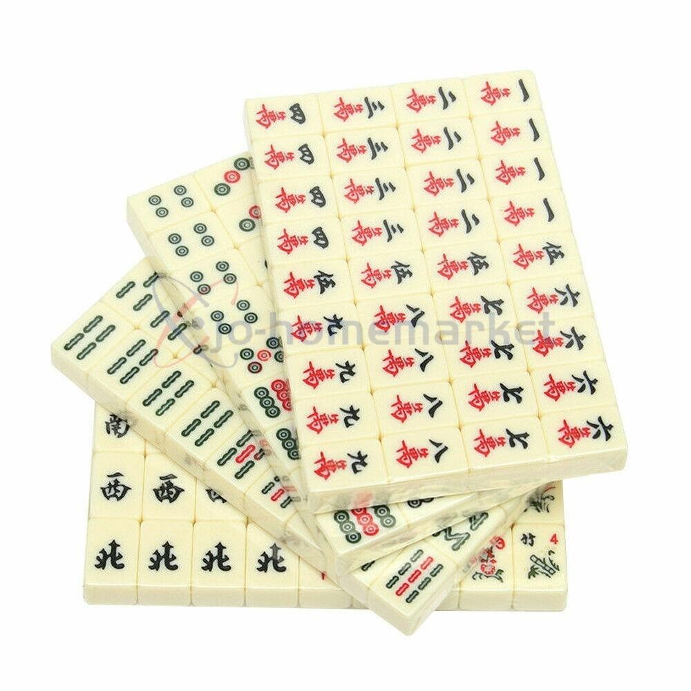 Vintage Chinese Mahjong Game Portable Set 144 Tiles w/ Storage Case Family Game