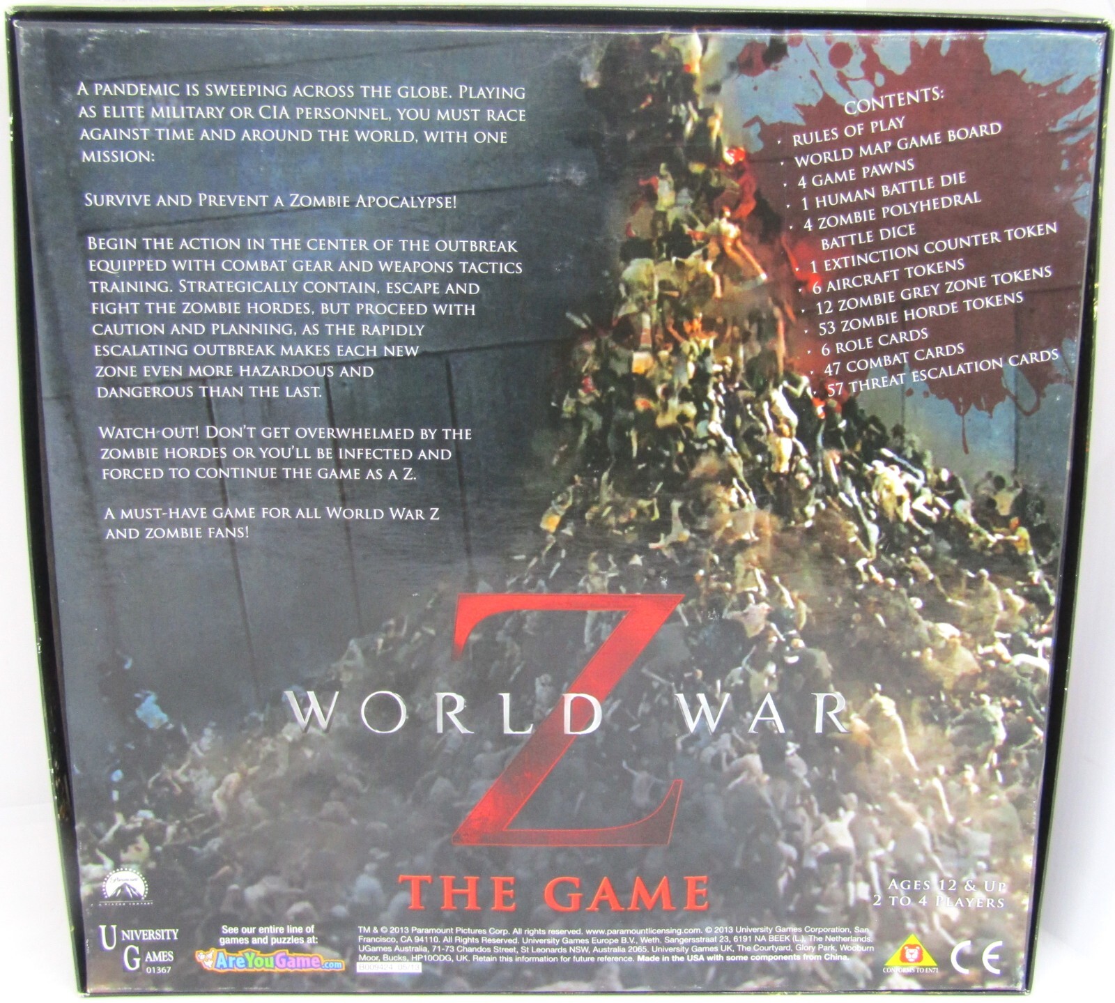 WORLD WAR Z – THE GAME – ZOMBIE APOCALYPSE MOVIE BOARD GAME UNIVERSITY GAMES