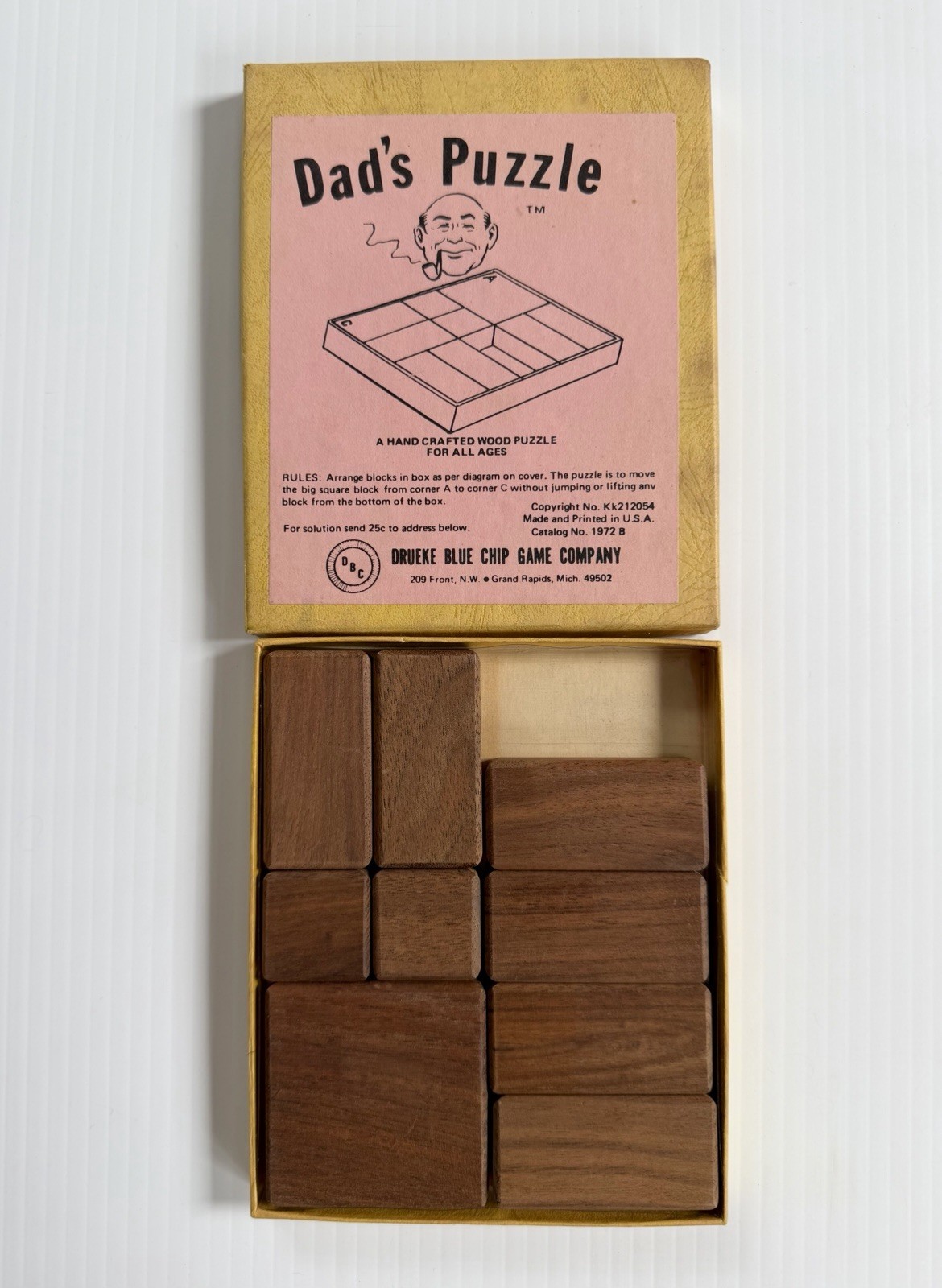 Vintage Drueke Blue Chip Game Co. Dad’s Puzzle Handcrafted Walnut Blocks