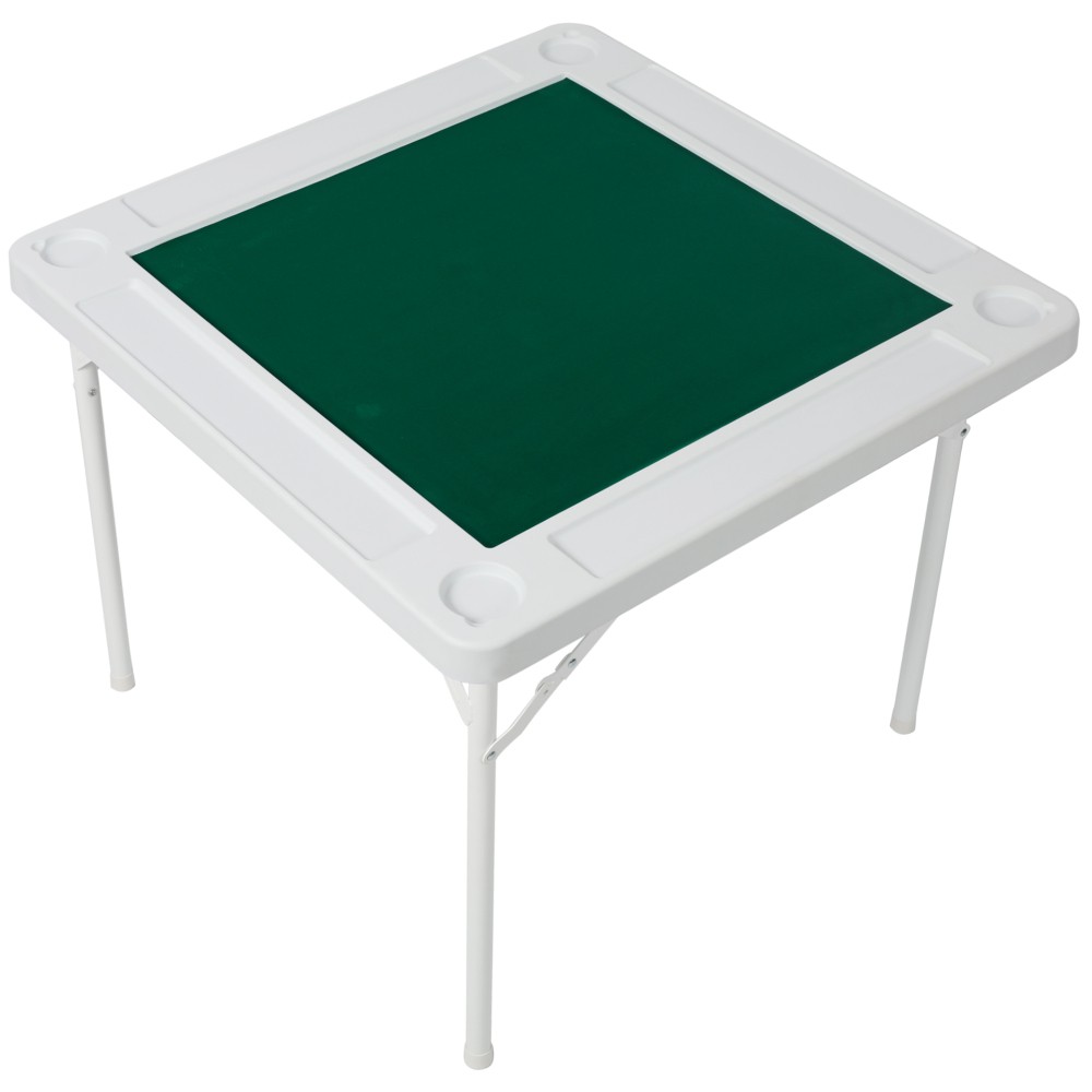 Square Folding Card Table Felt Poker Mahjong Table with Chip Trays Cup Holders