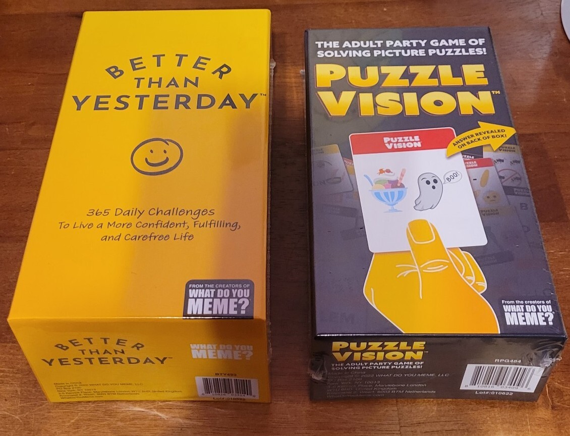 WHAT DO YOU MEME GAMES: Better Than Yesterday Challenge & Puzzle Vision SEALED!